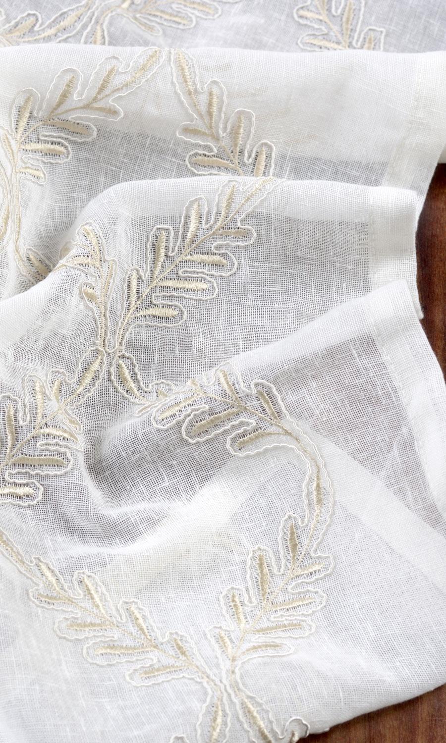 Sheer Floral Embroidered Fabric Material By the Yard (White/ Beige)