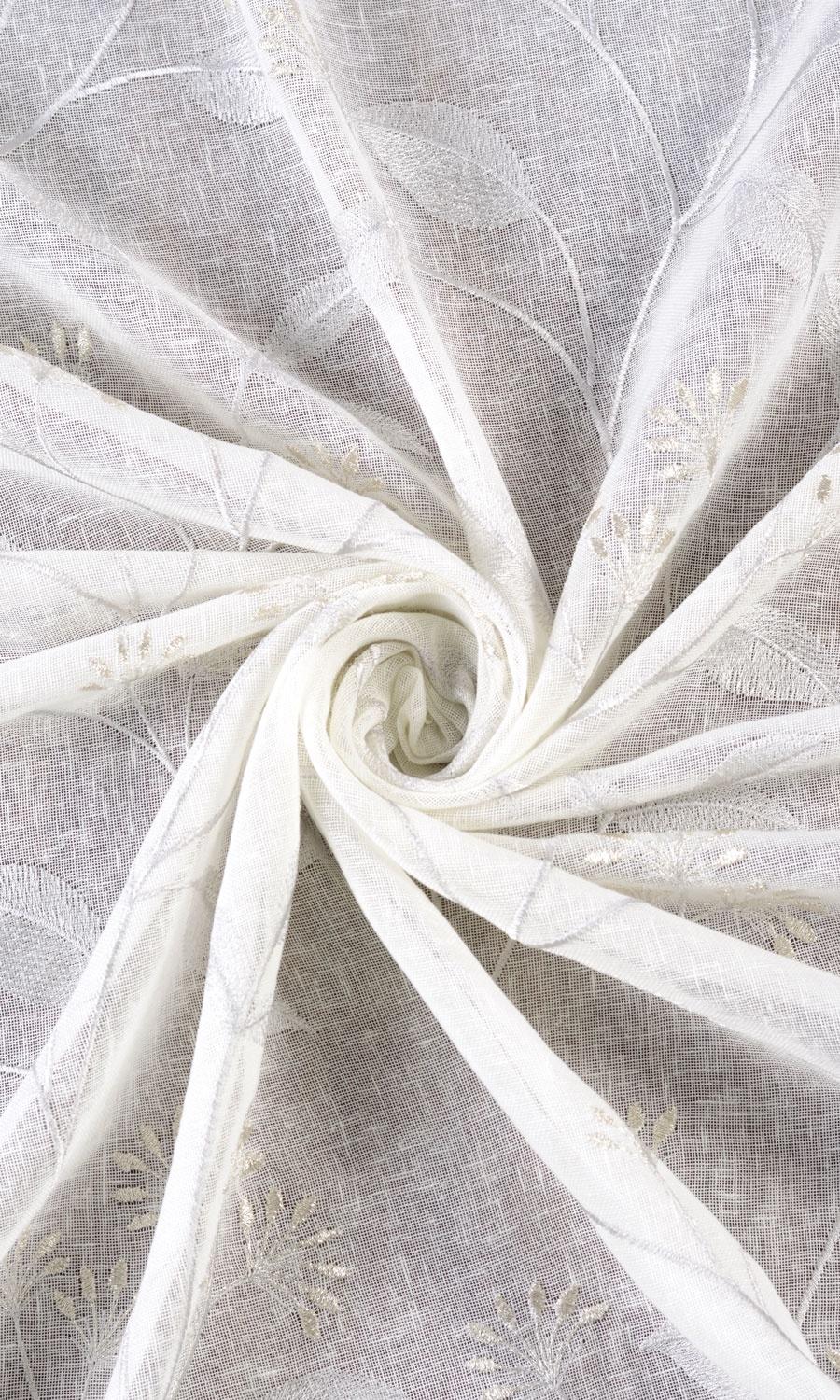 Sheer Floral Embroidered Fabric Material By the Yard (White/ Cream)