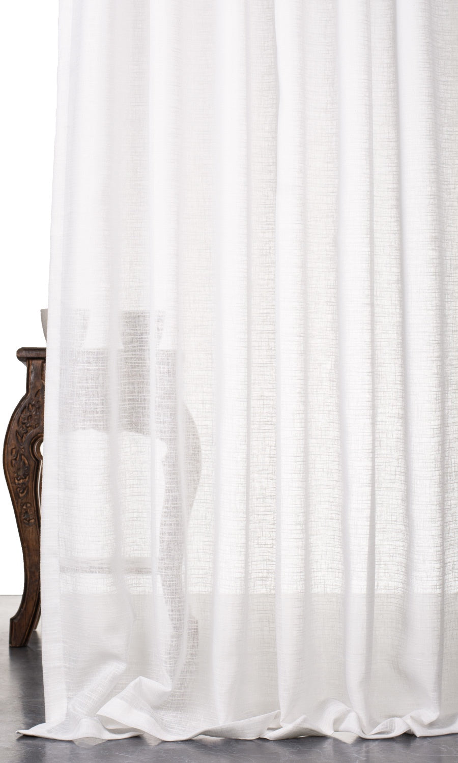 Plain Linen-Texture Sheer Window Treatments Fabric By the Yard (White)