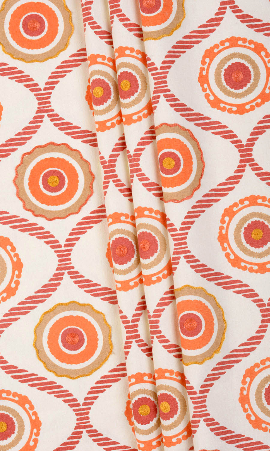 Printed Cotton Home Textile Fabric Material Sample (Red/ Orange/ White)