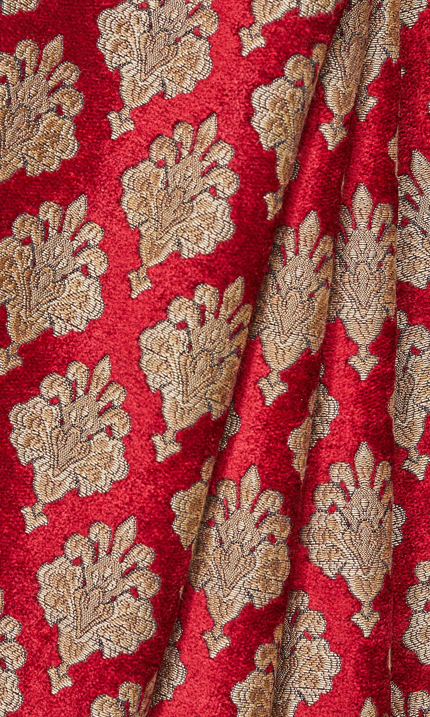 Floral Velvet Window Treatments Fabric Sample (Beige/ Brown/ Red)