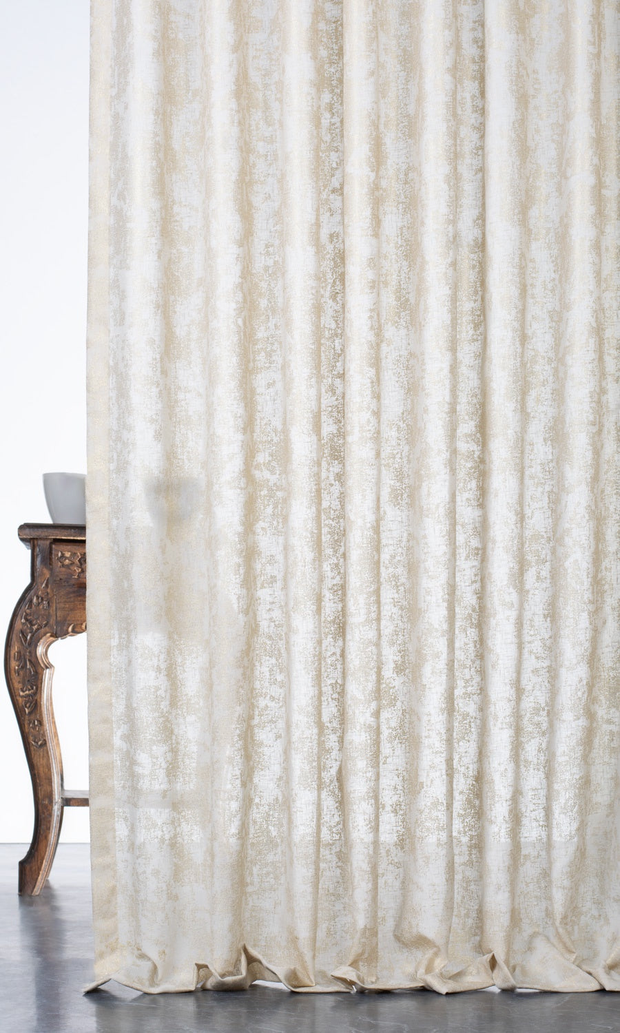 Metallic Print Semi-Sheer Window Treatments Fabric By the Yard (Cream/ Gold)