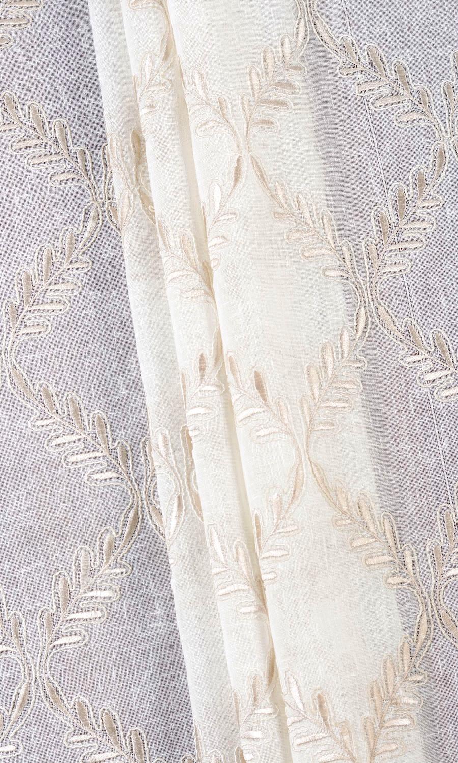 Sheer Floral Embroidered Window Treatments Fabric By the Yard (White/ Beige)