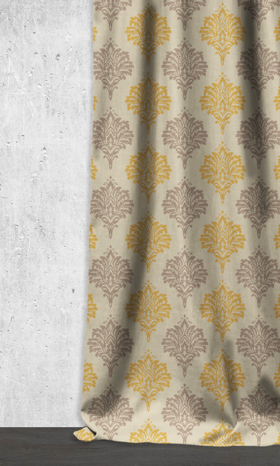 Damask Patterned Dimout Home Décor Fabric By the Yard (Yellow/ Grey)