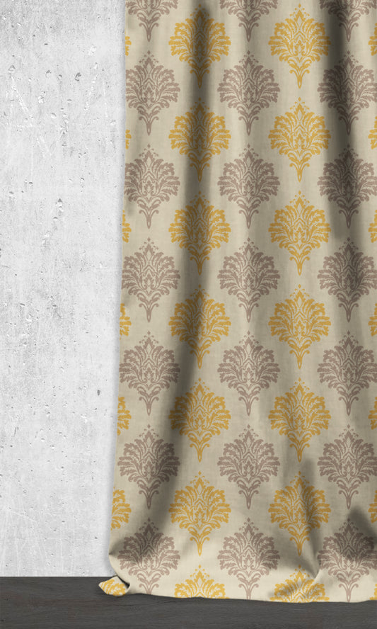 Damask Patterned Dimout Home Décor Fabric By the Yard (Yellow/ Grey)
