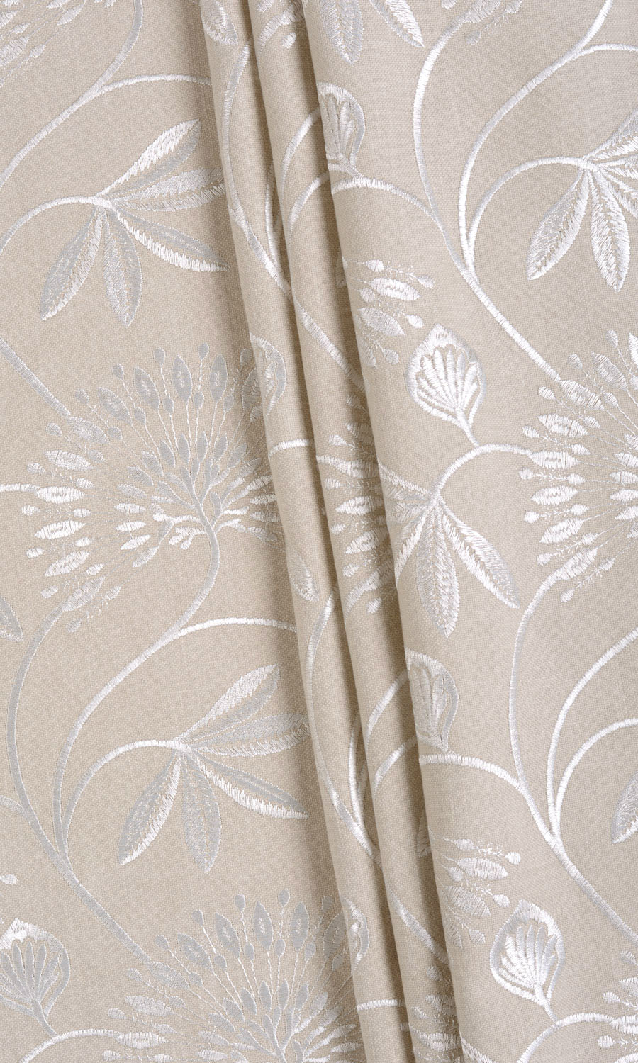 Floral Embroidery Fabric Material By the Yard (Beige/ White)