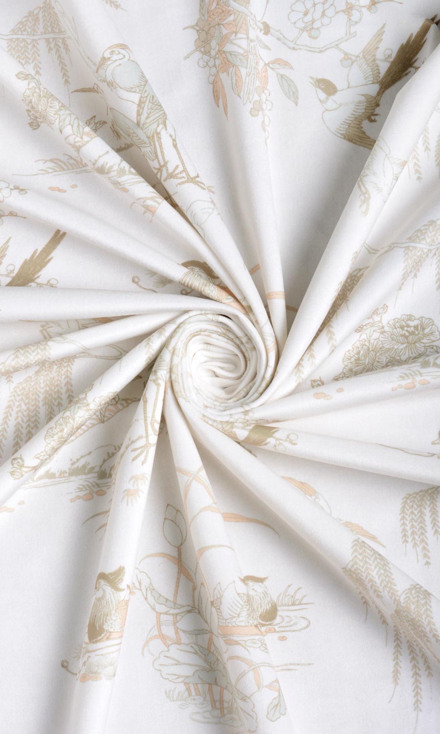 Chinoiserie Toile Velvet Fabric Sample for Curtains & Drapes (White/ Ivory)