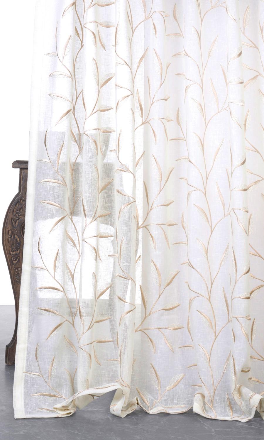 Sheer Floral Home Décor Fabric By the Yard (White/ Beige)