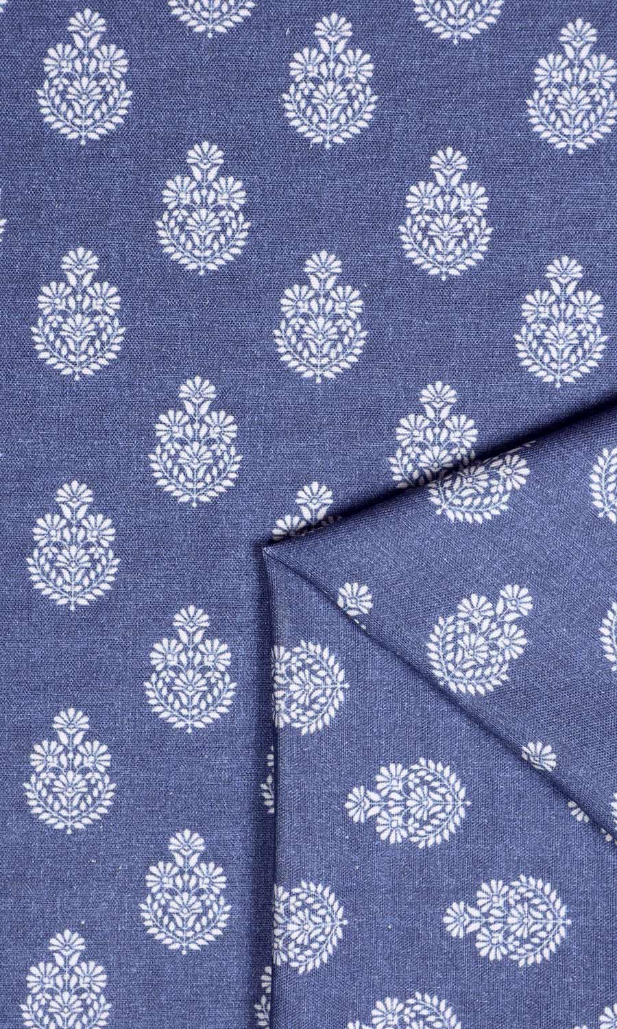 Floral Cotton Fabric By the Yard for Curtains & Drapes (Blue)