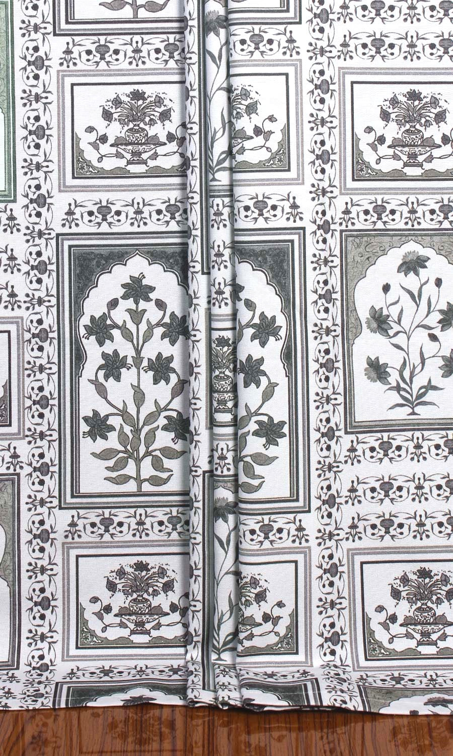 Floral Cotton Window Treatments Fabric By the Yard (White/ Grey)