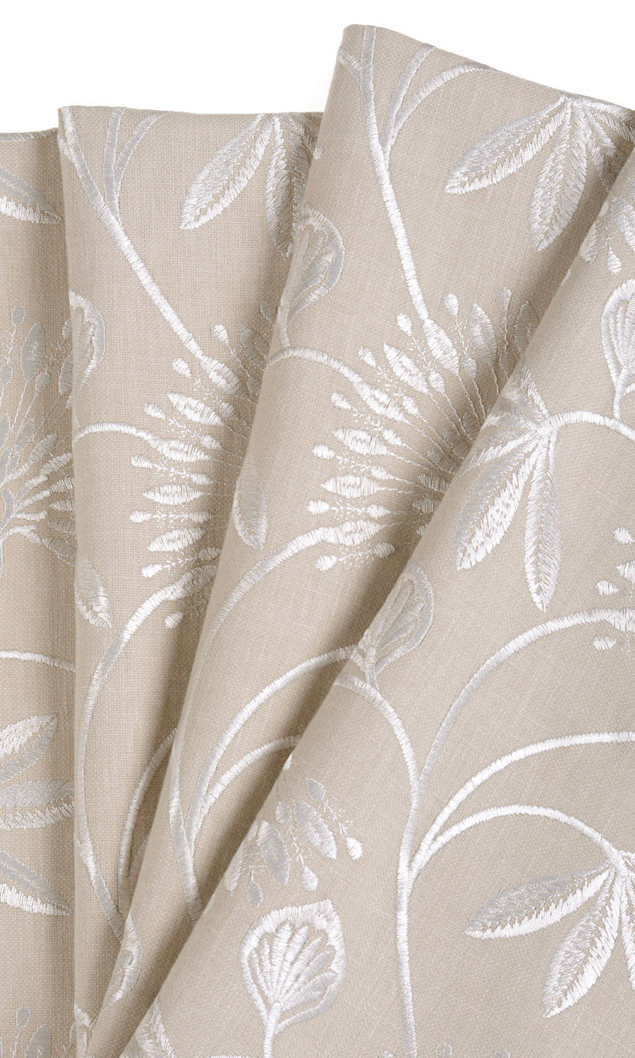 Floral Embroidery Home Textile Fabric Material By the Yard (Beige/ White)