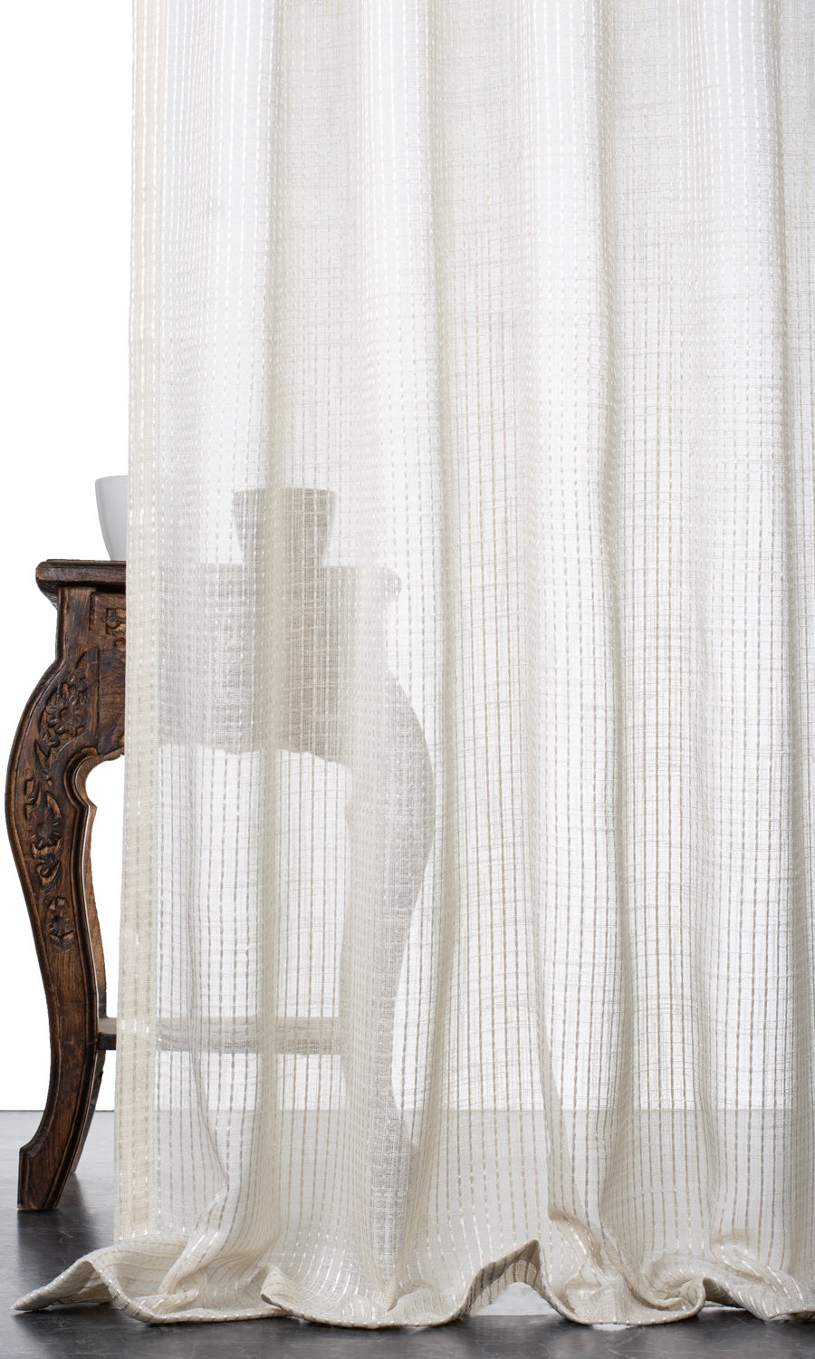 Embroidered Striped Sheer Window Treatments Fabric By the Yard (Creamy Beige)