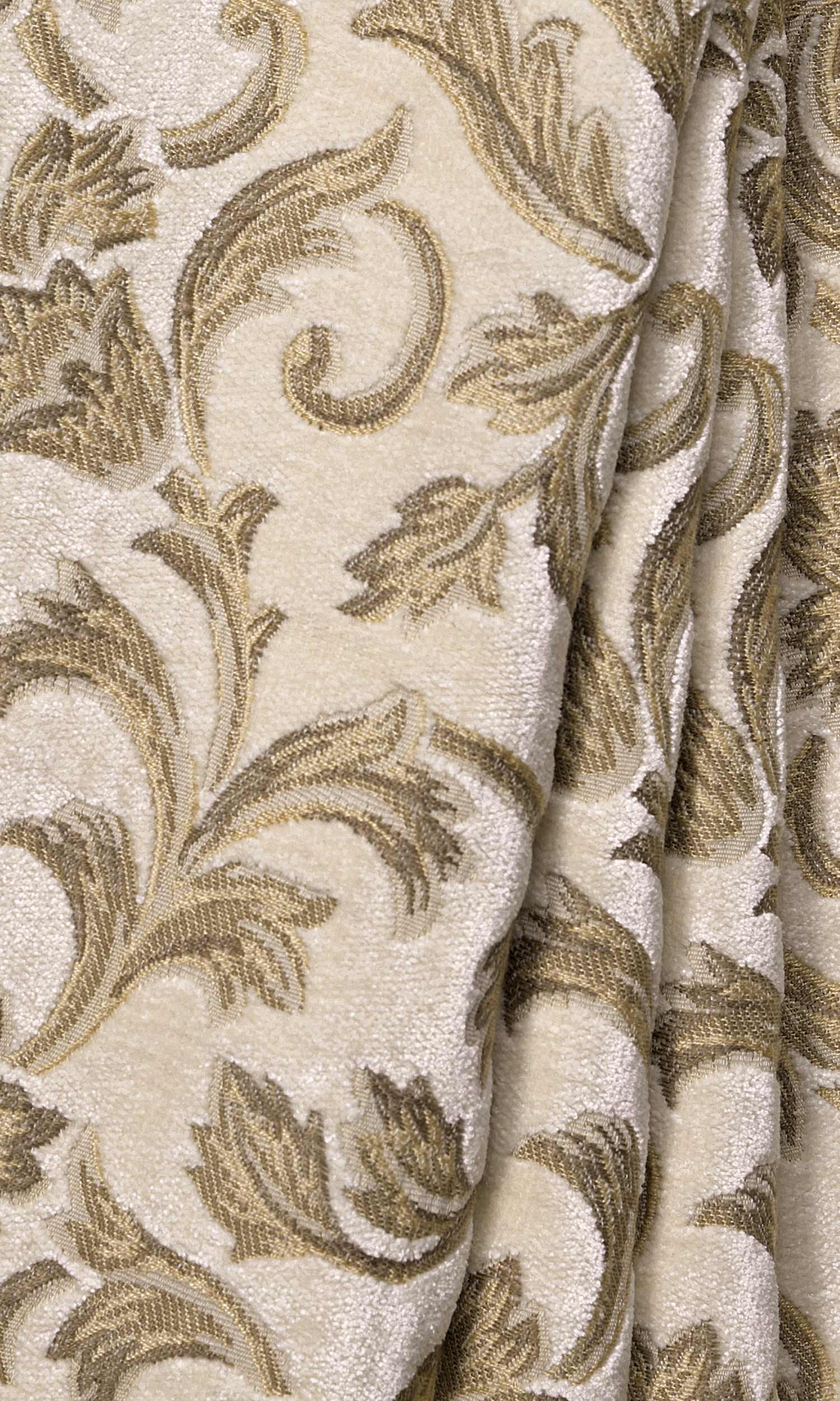 Floral Velvet Window Treatments Fabric By the Yard (Beige/ Brown)