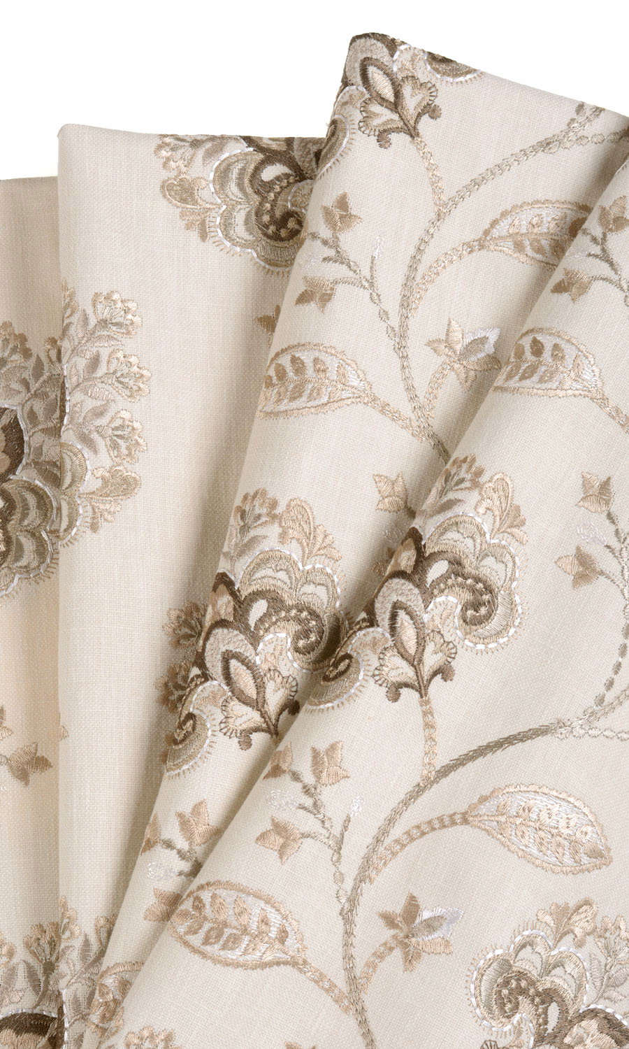 Vine Embroidered Home Textile Fabric Material By the Yard (Latte Beige/ Brown)