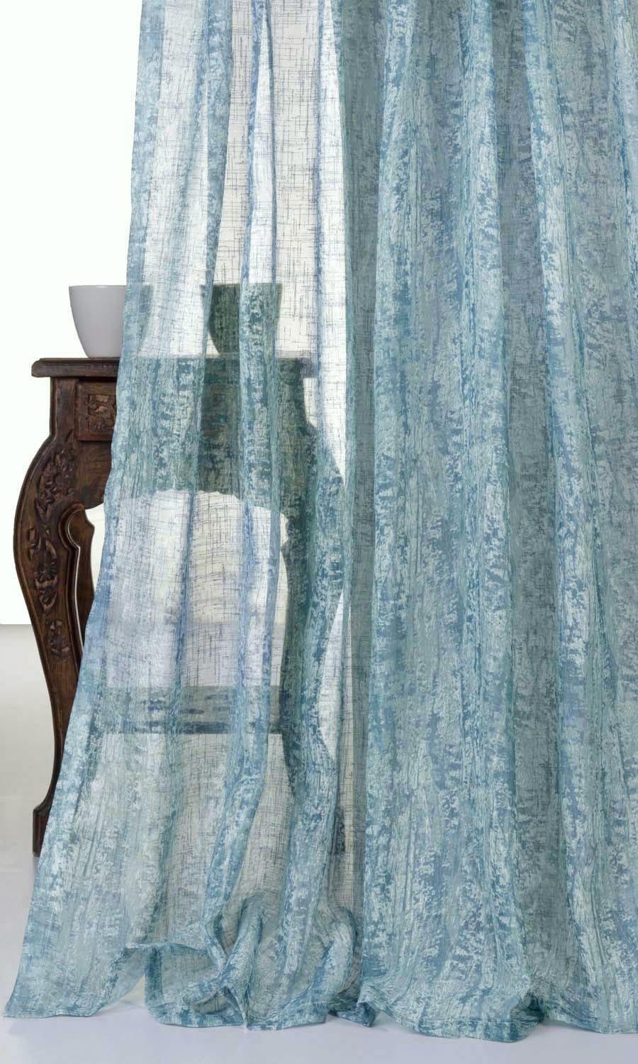 Textured Sheer Home Textile Fabric Material By the Yard (Teal Blue)