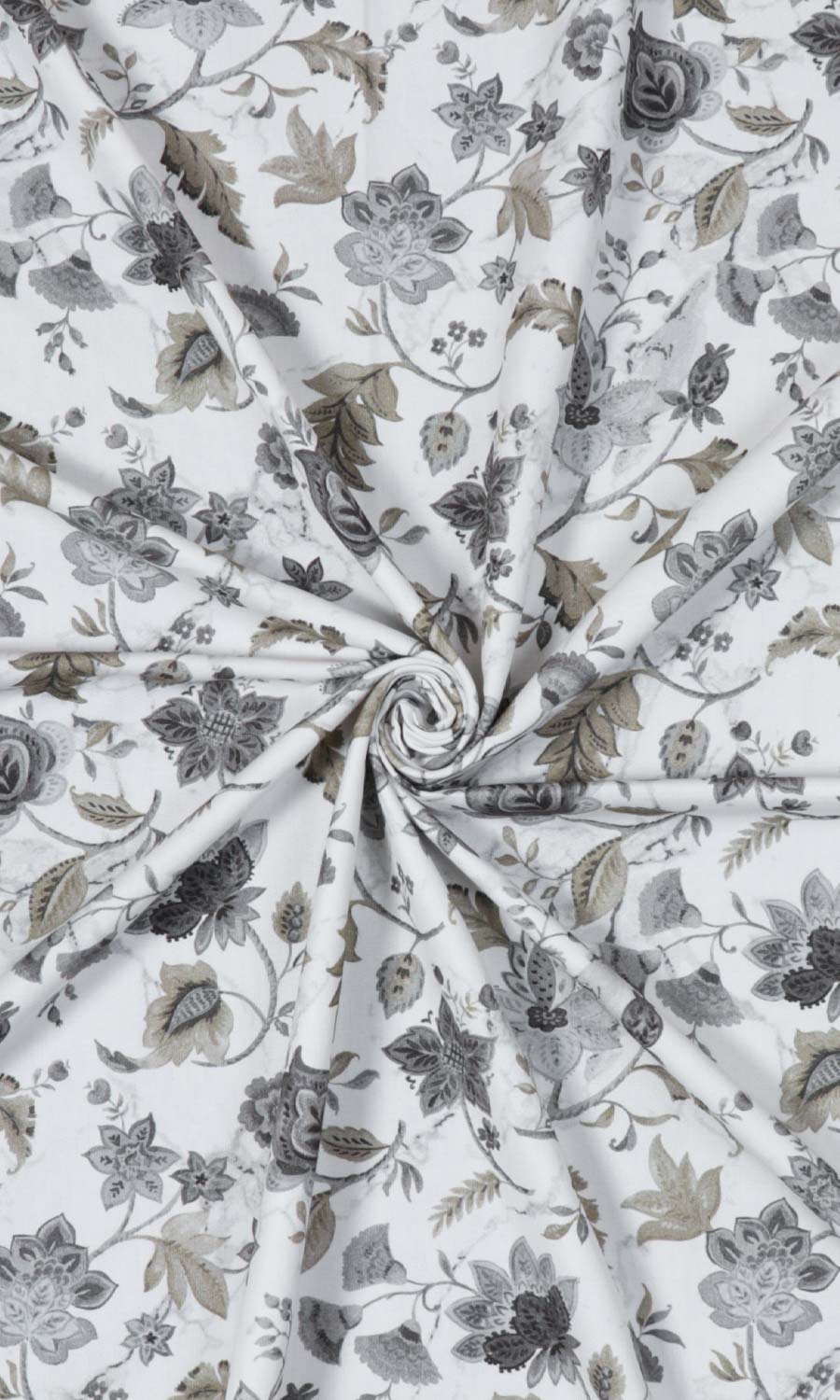 Floral Cotton Fabric Material By the Yard (White/ Grey/ Beige)