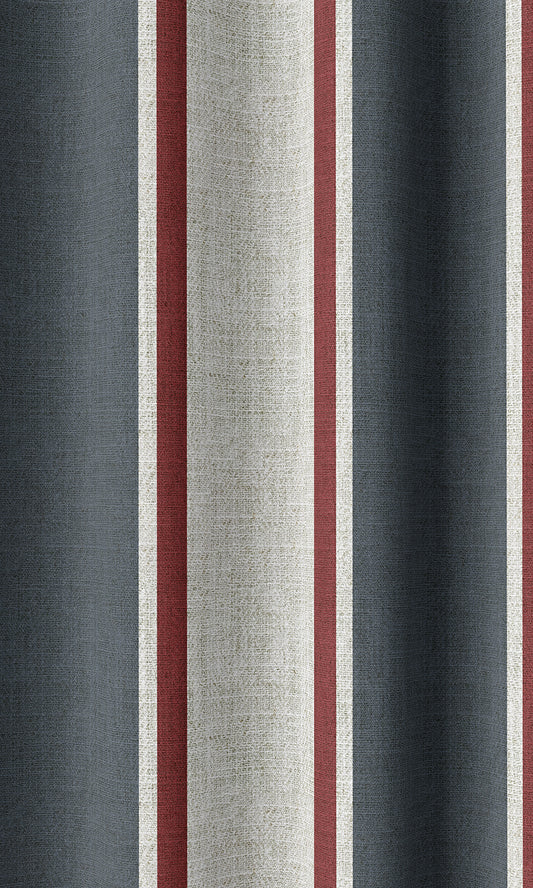 Striped Home Décor Fabric By the Yard (Slate Grey/ Red)