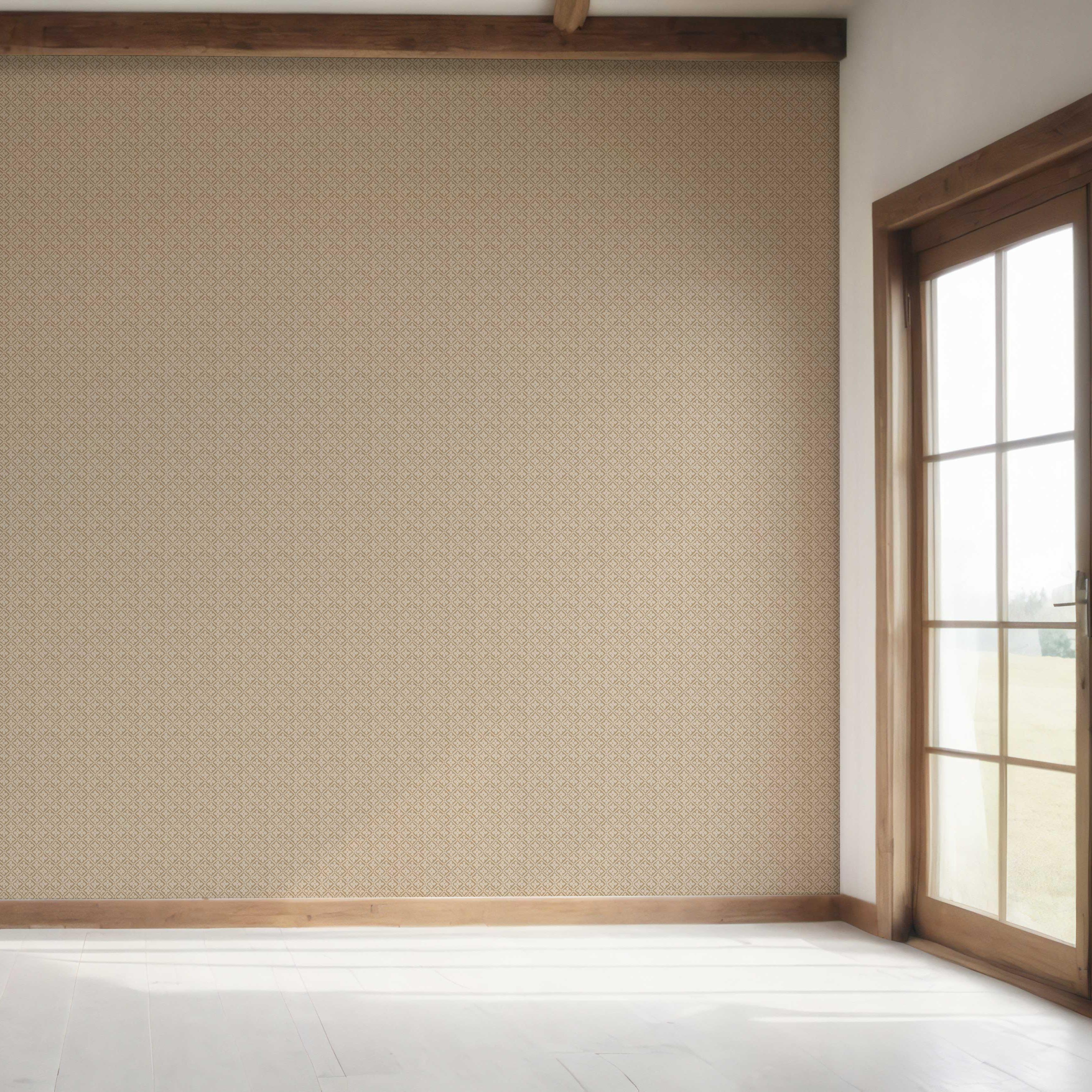 Neutral Small Floral Lattice/ Geometric Micro-Print Bedroom Wallpaper Sample (Beige/ Brown/ Taupe)