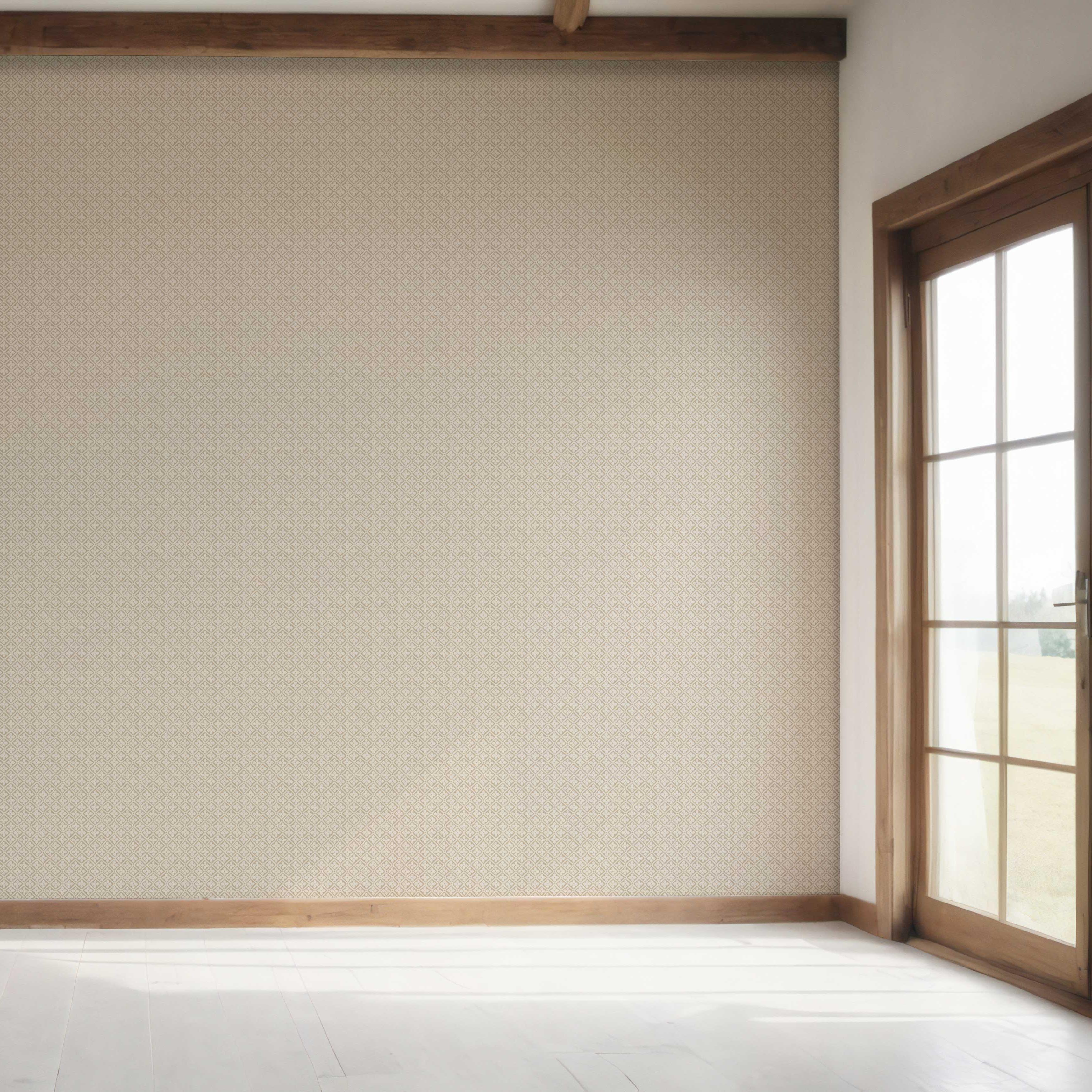 Neutral Small Floral Lattice/ Geometric Micro-Print Bedroom Wallpaper Sample (Beige/ Brown/ Warm Gray)