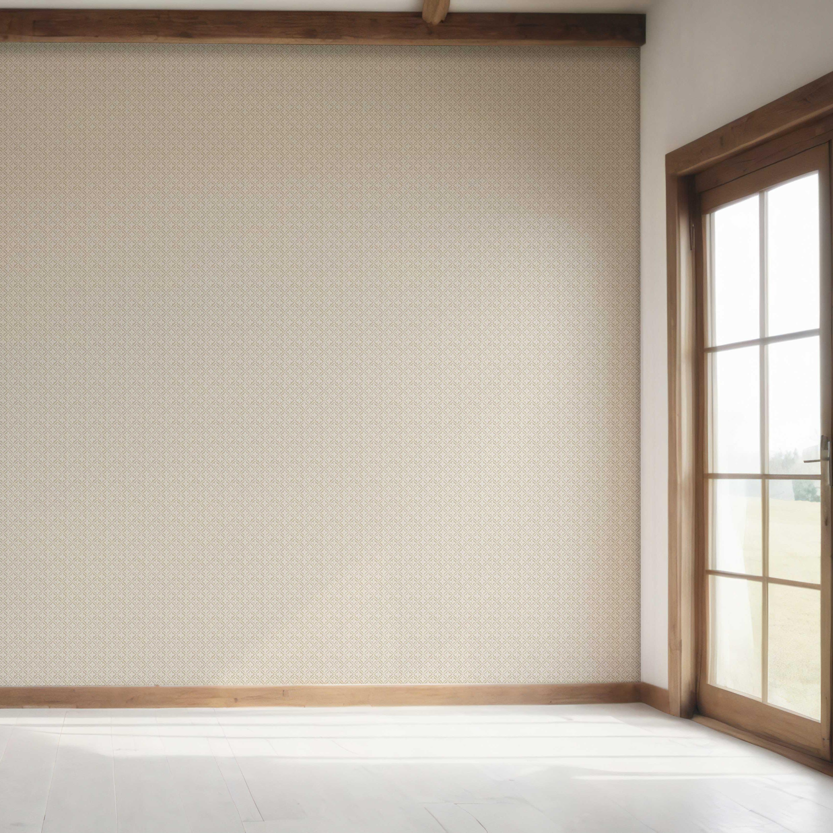 Neutral Small Floral Lattice/ Geometric Micro-Print Bedroom Wallpaper (Beige/ Soft Taupe/ Greige)