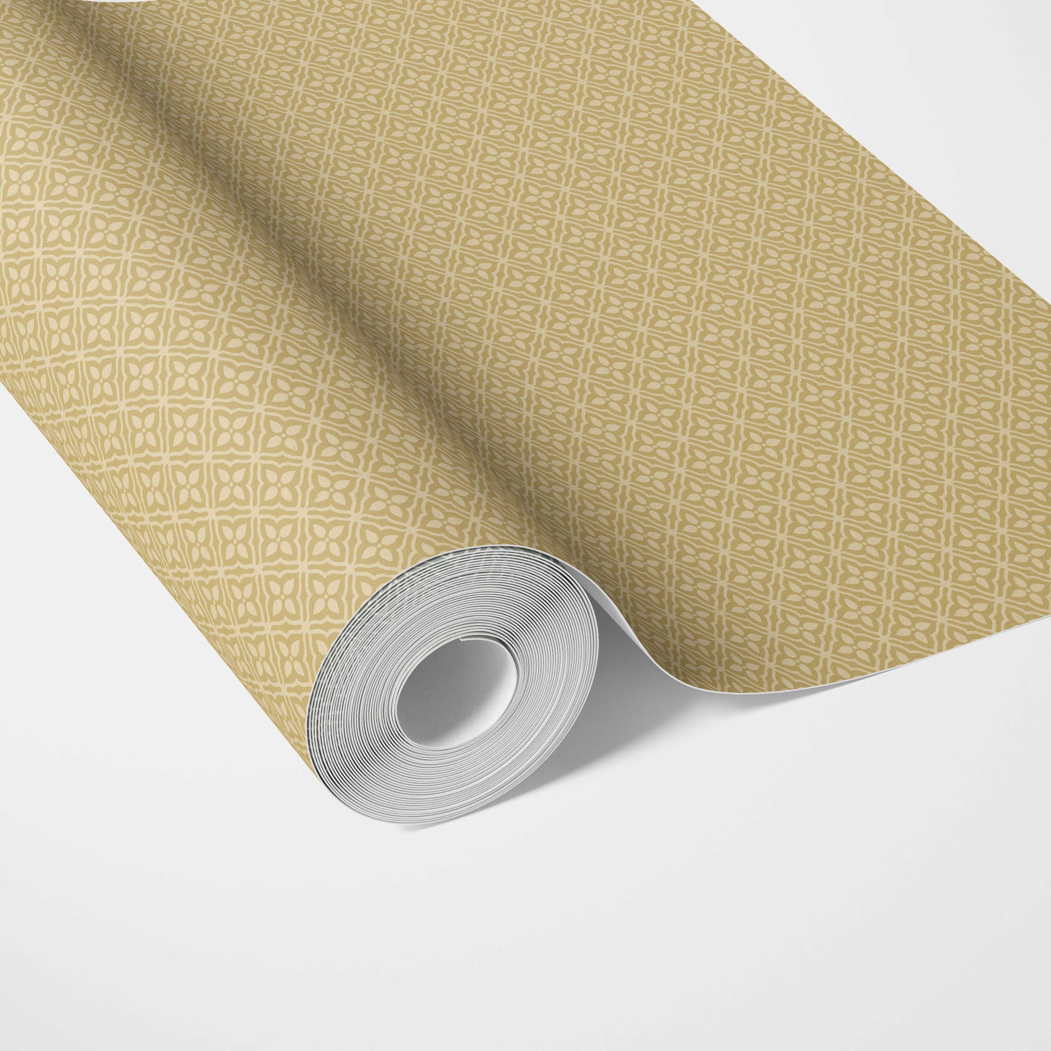 Small Floral Lattice/ Geometric Textured Traditional Wallpaper Sample (Yellow)