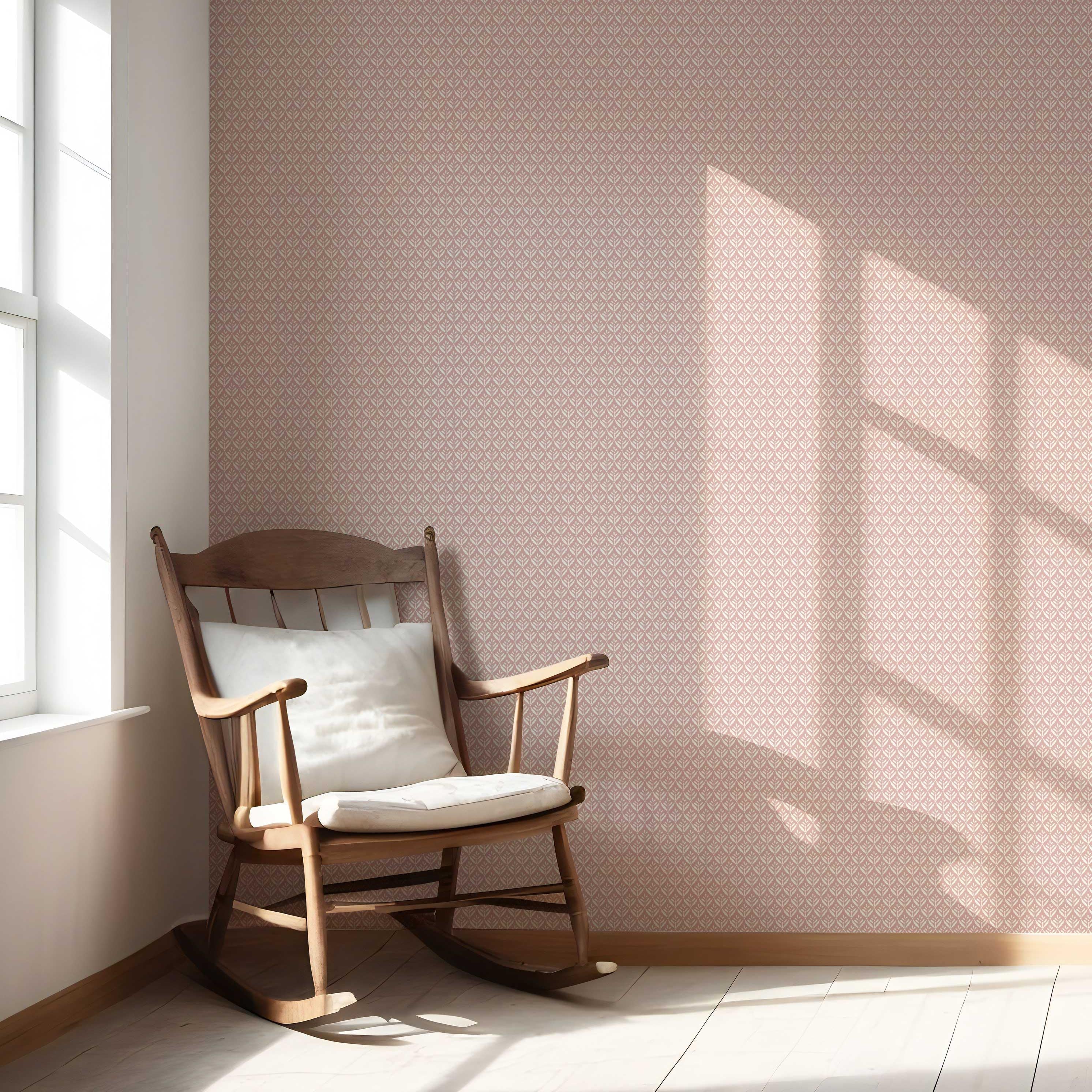 Small Floral Lattice/ Leaf Textured Nursery Wallpaper Sample (Dusty Pink/ Off-White)