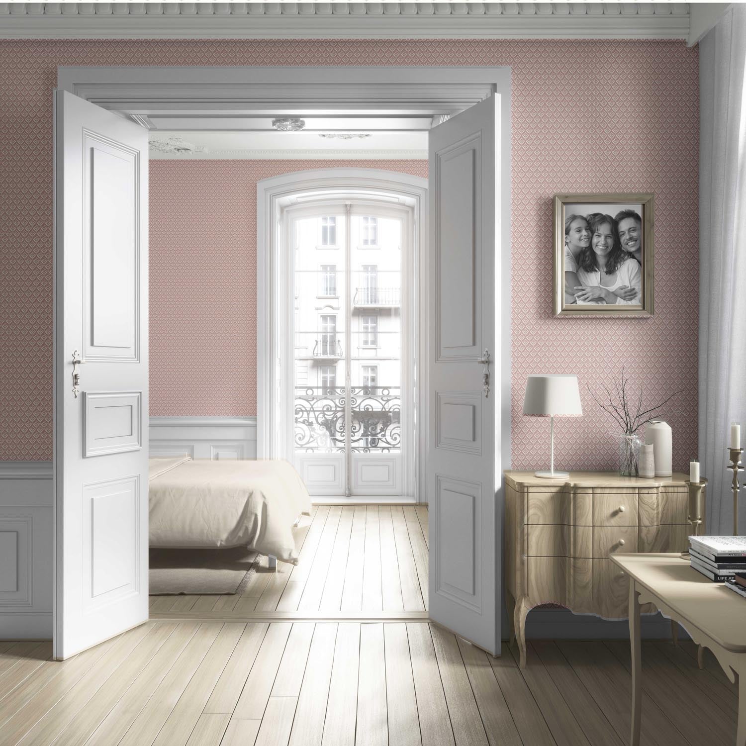 Small Floral Lattice/ Leaf Textured Living Room Wallpaper Sample (Dusty Pink/ Off-White)
