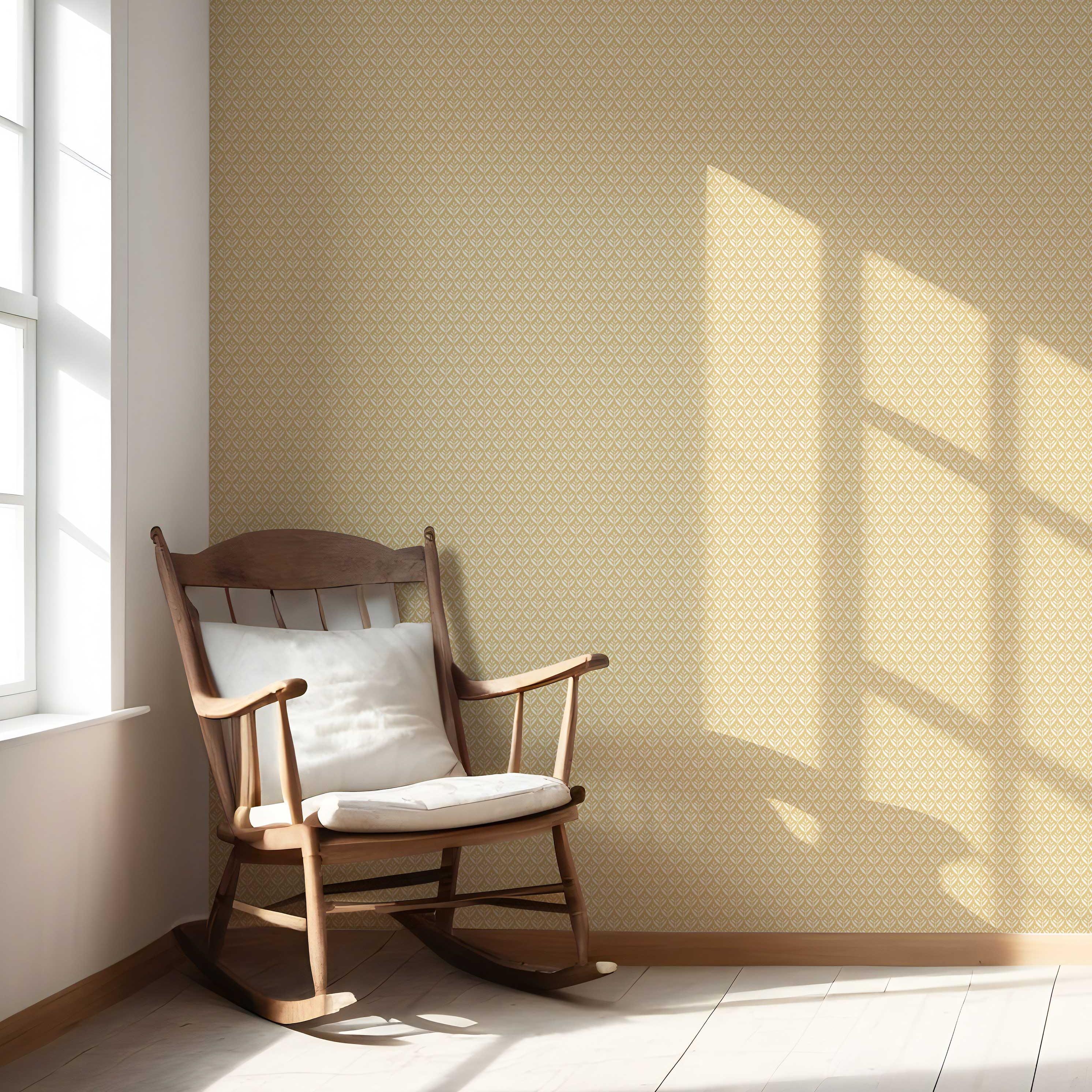 Small Floral Lattice/ Leaf Textured Nursery Wallpaper Sample (Yellow/ Off-White)