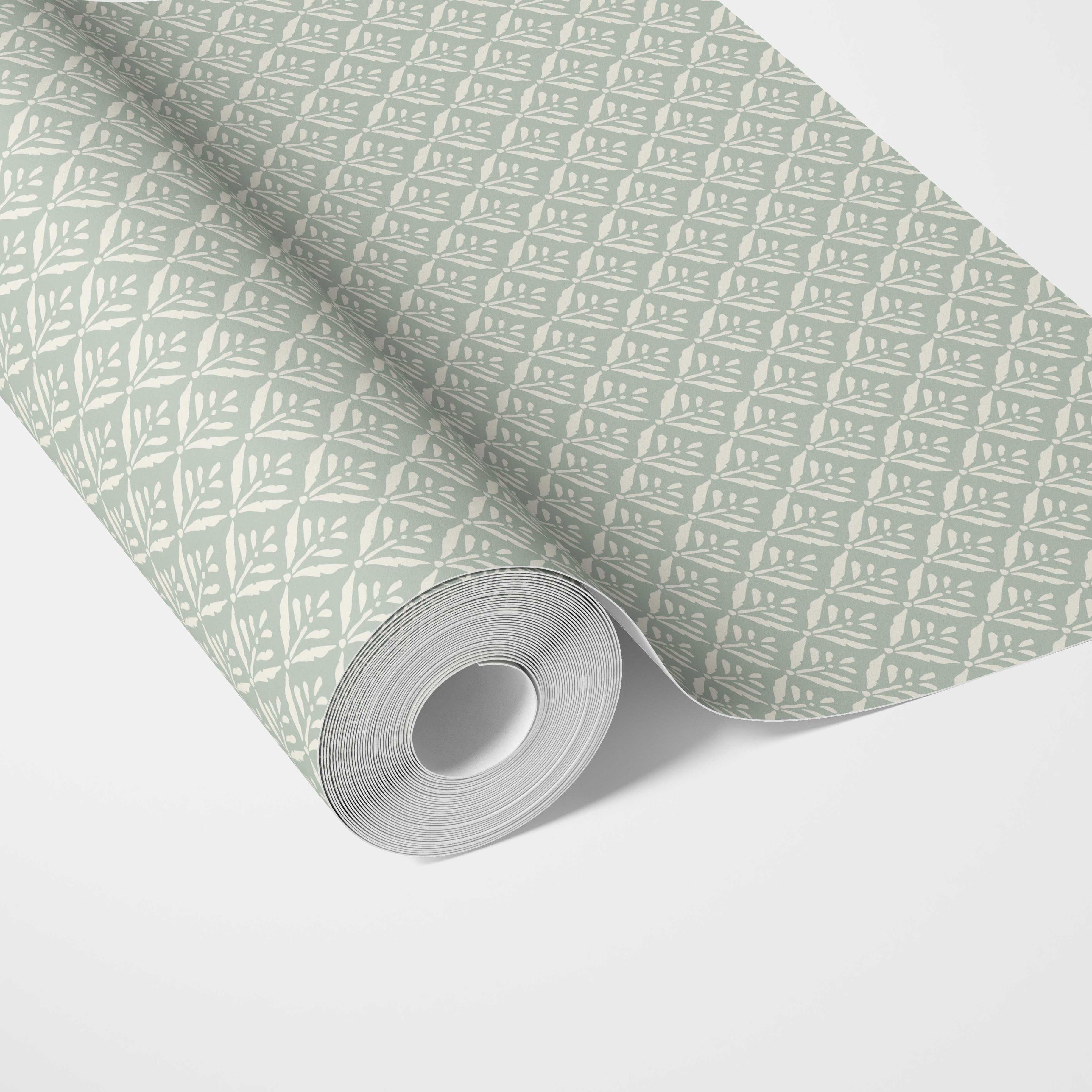 Small Floral Lattice/ Leaf Textured Traditional Wallpaper (Pastel Blue)
