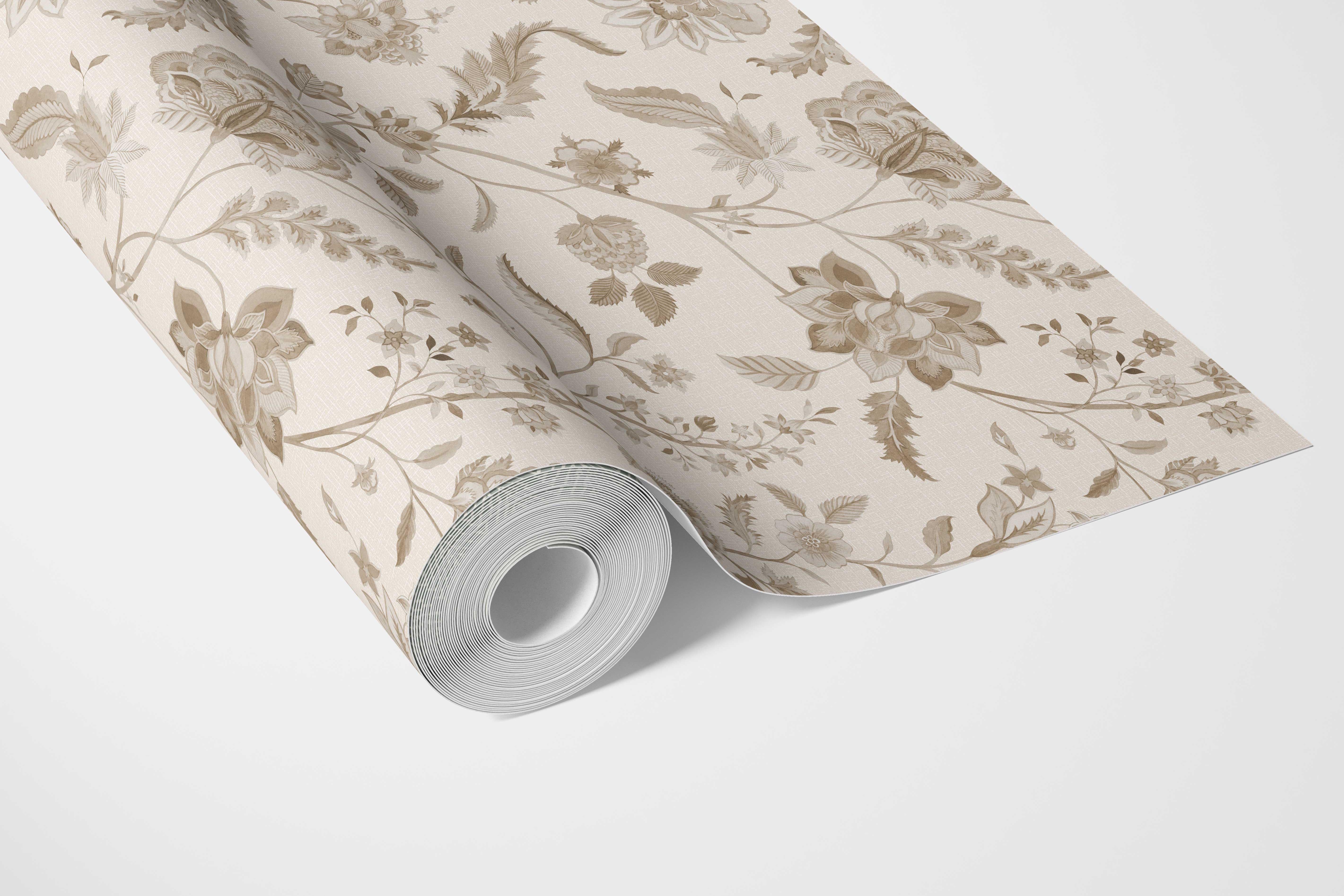 Neutral Floral/ Botanical Patterned Bathroom Wallpaper Sample (Beige/ Brown/ Soft Taupe)