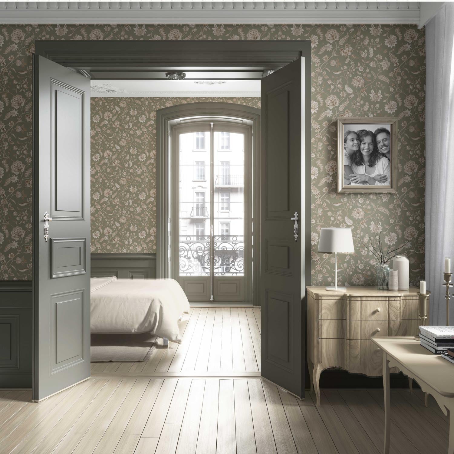 Floral/ Botanical Patterned Living Room Wallpaper (Olive Green/ Beige)