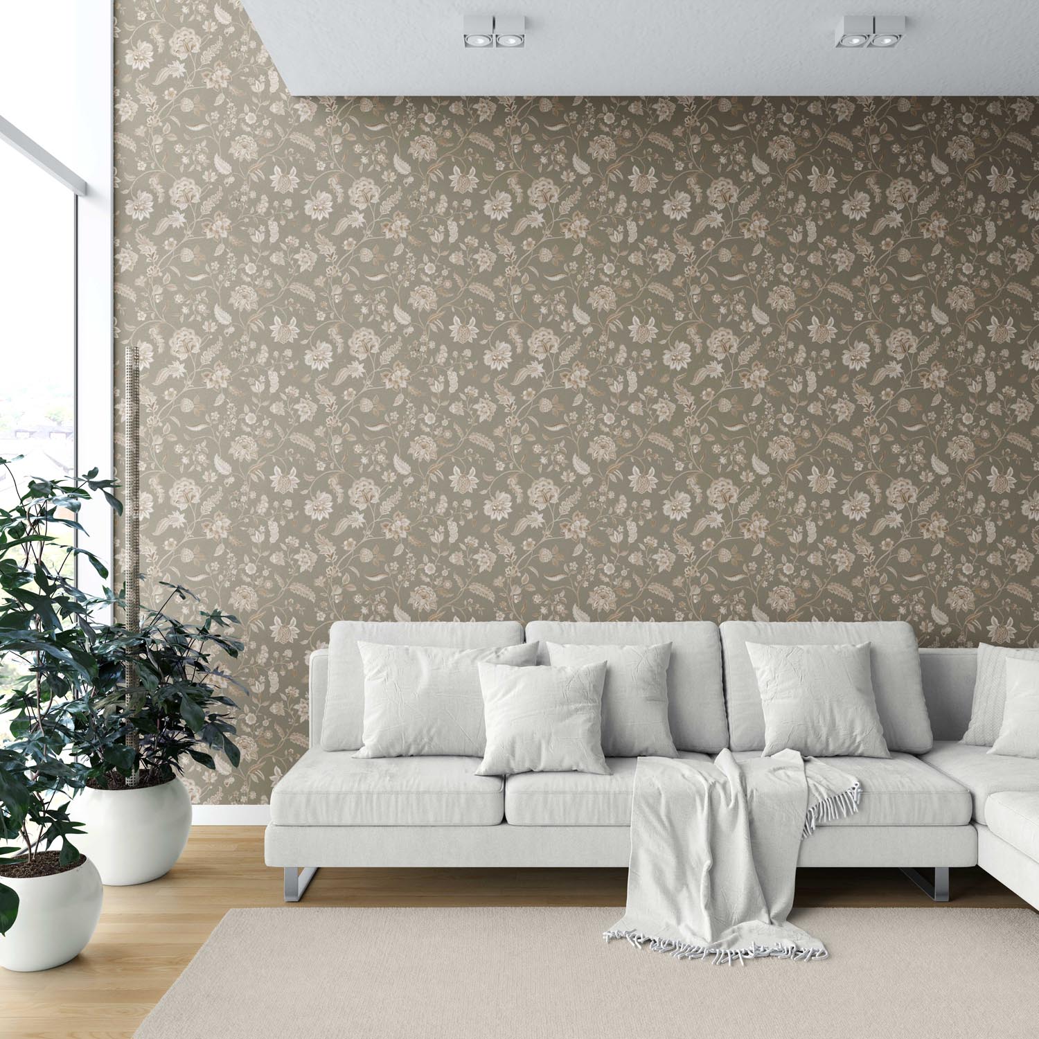 Floral/ Botanical Patterned Shower Toilet Wallpaper (Olive Green/ Brown/ Beige)