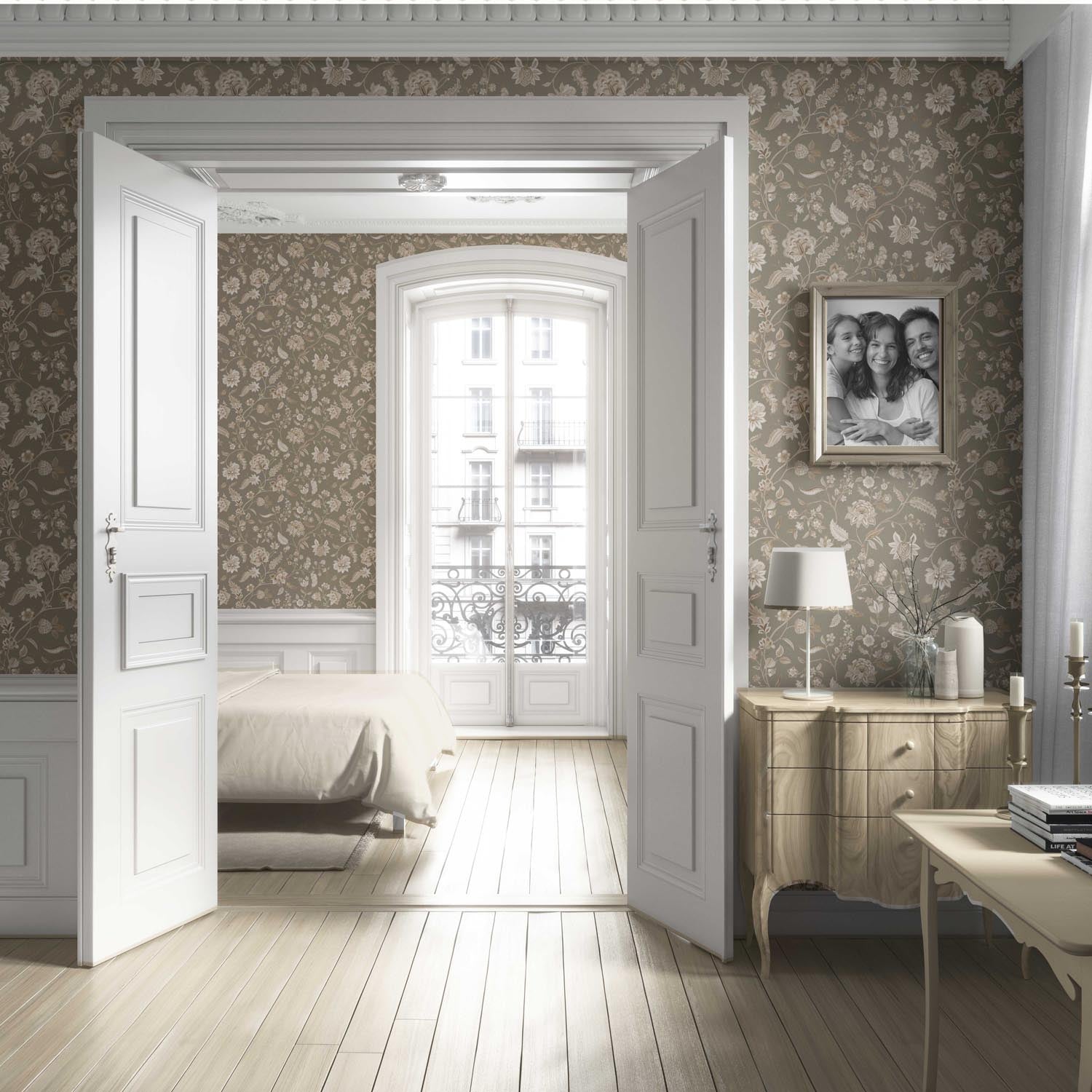 Floral/ Botanical Patterned Living Room Wallpaper Sample (Olive Green/ Brown/ Beige)
