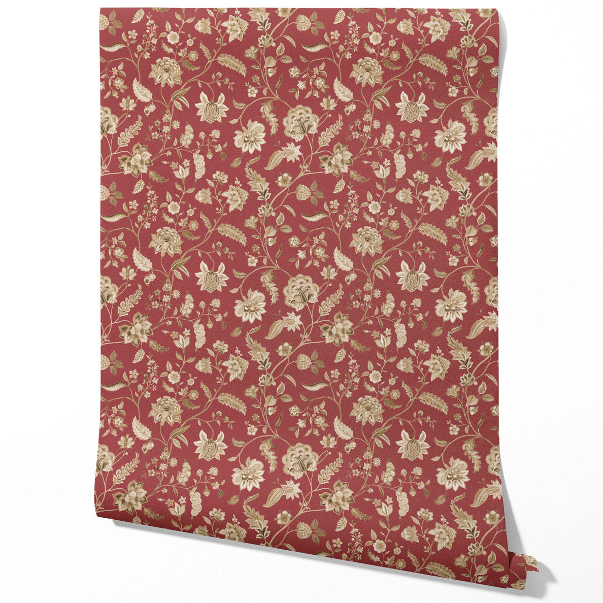 Floral/ Botanical Patterned Traditional Wallpaper (Red/ Maroon/ Beige)