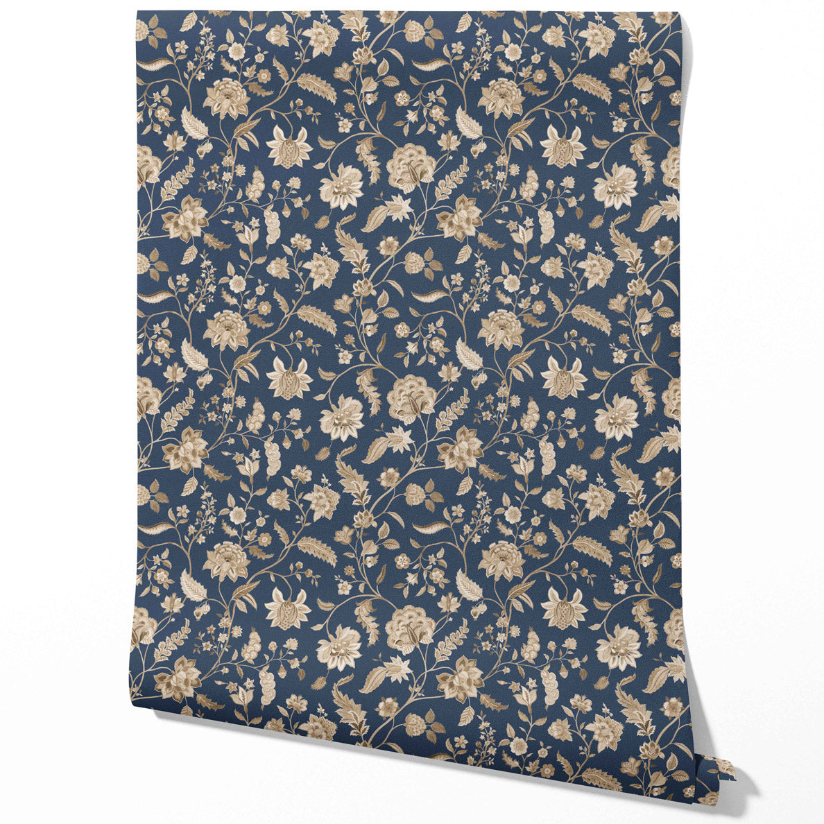 Floral/ Botanical Patterned Traditional Wallpaper (Navy Blue/ Beige)