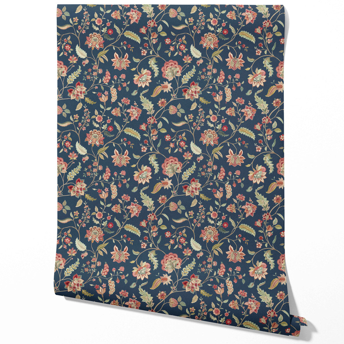 Floral/ Botanical Patterned Traditional Wallpaper (Navy Blue/ Red/ Pink/ Green)
