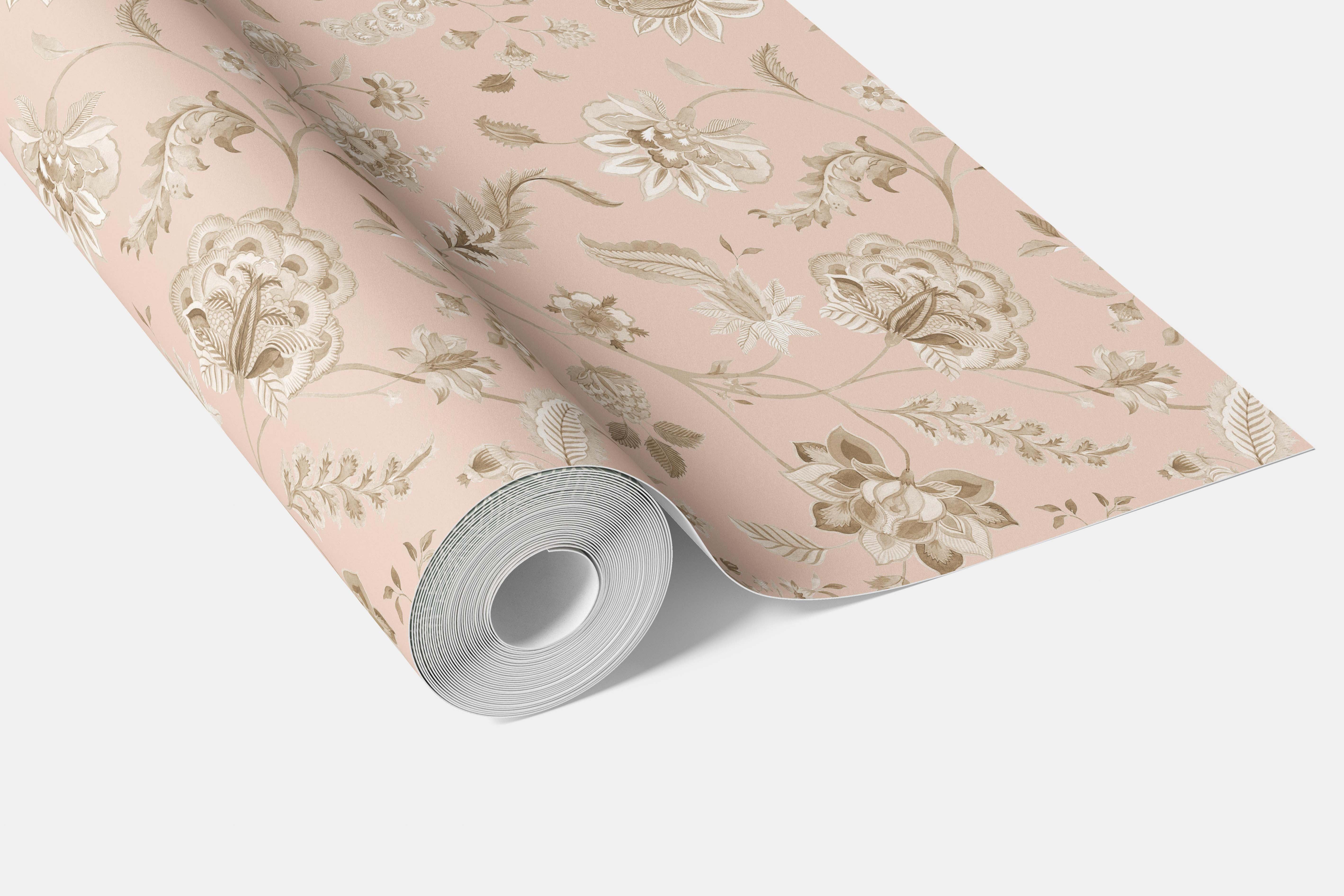Floral Botanical Patterned Bathroom Wallpaper Sample (Sandy Pink/ Beige)