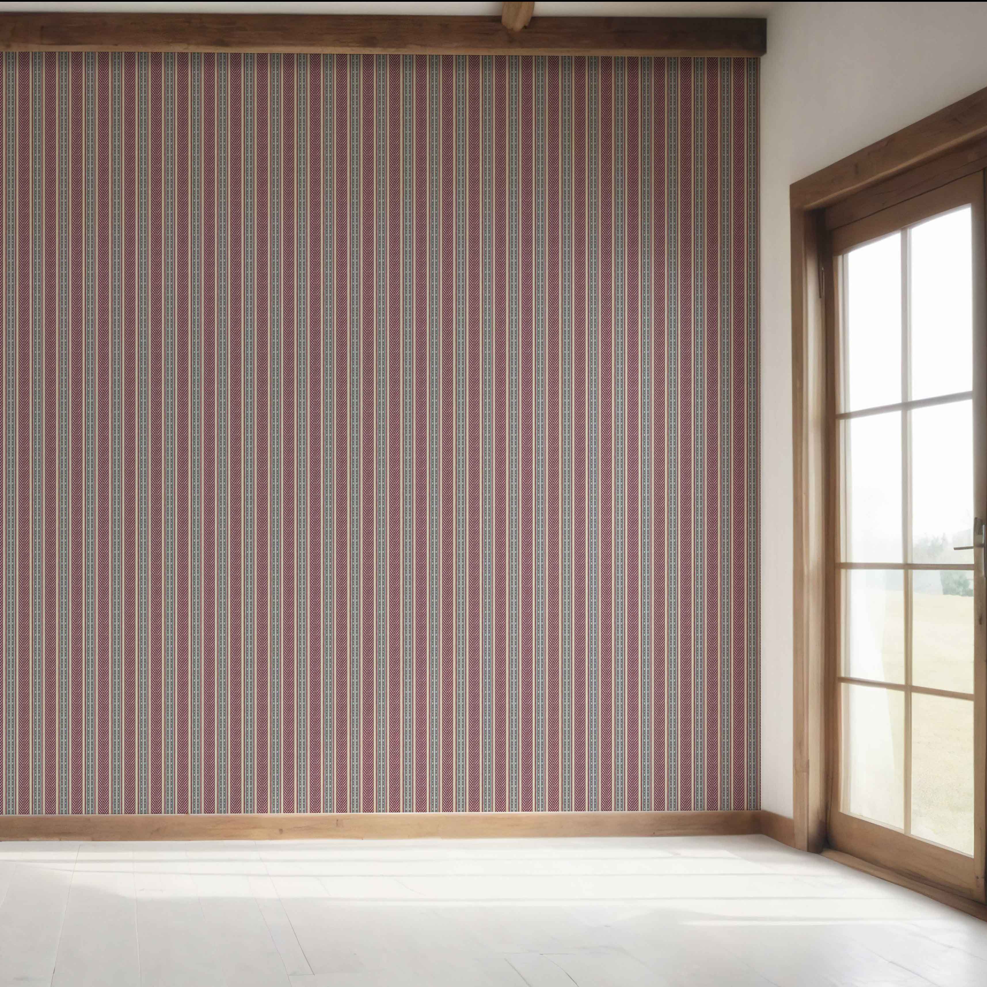Geometric Striped Bedroom Wallpaper Sample (Mauve/ Pink/ Sage Gray)