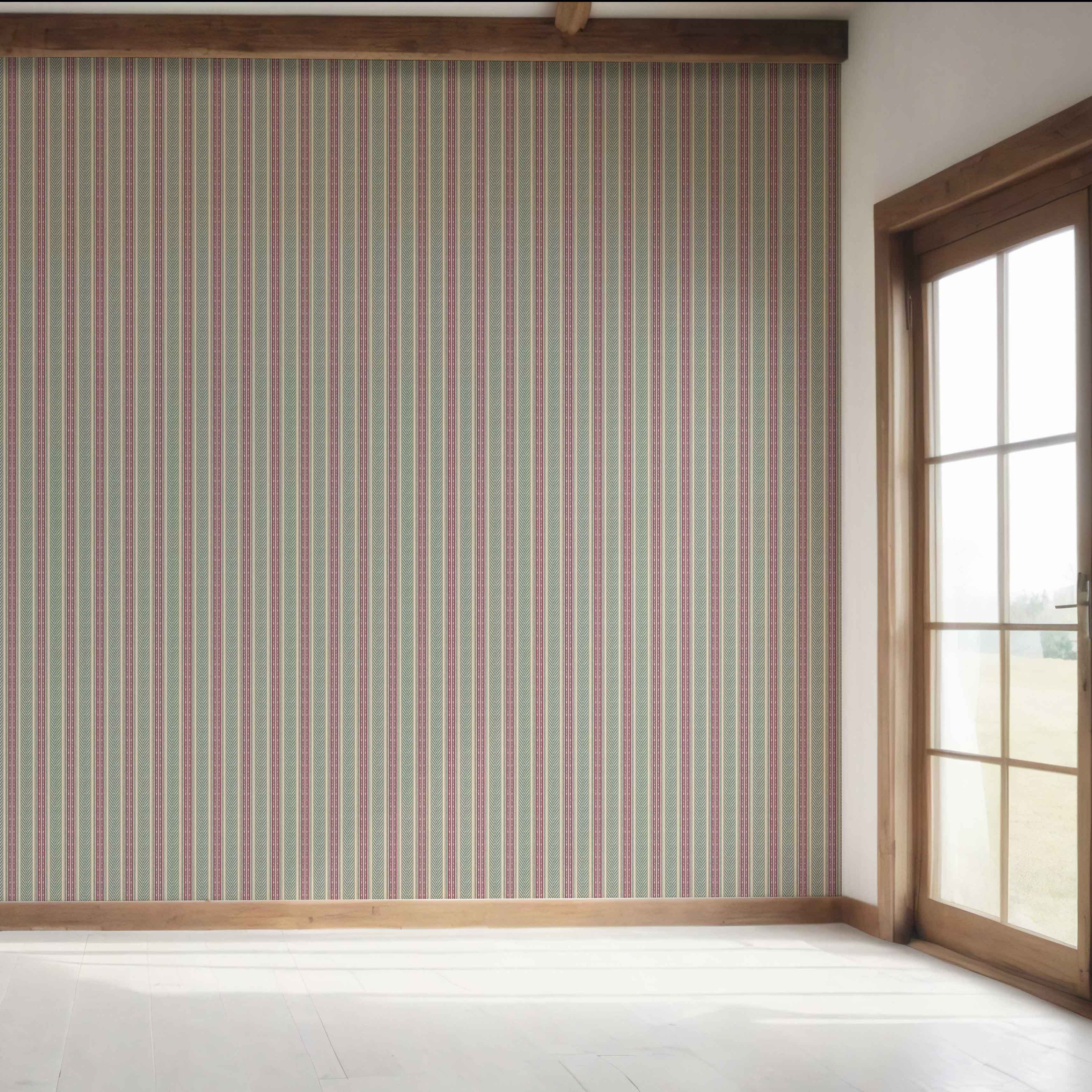 Geometric Striped Bedroom Wallpaper (Deep Pink/ Green)