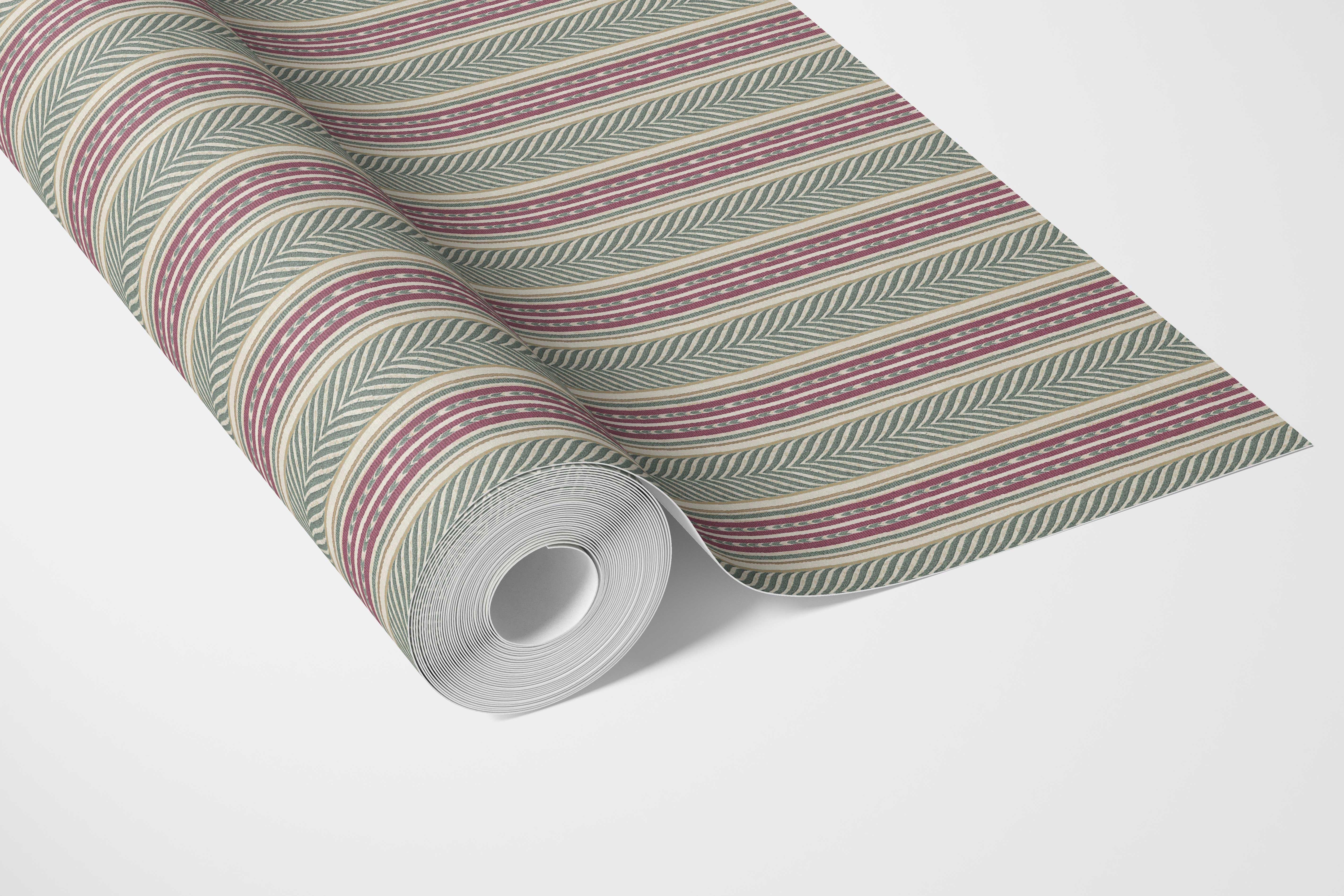 Geometric Striped Bathroom Wallpaper (Deep Pink/ Green)