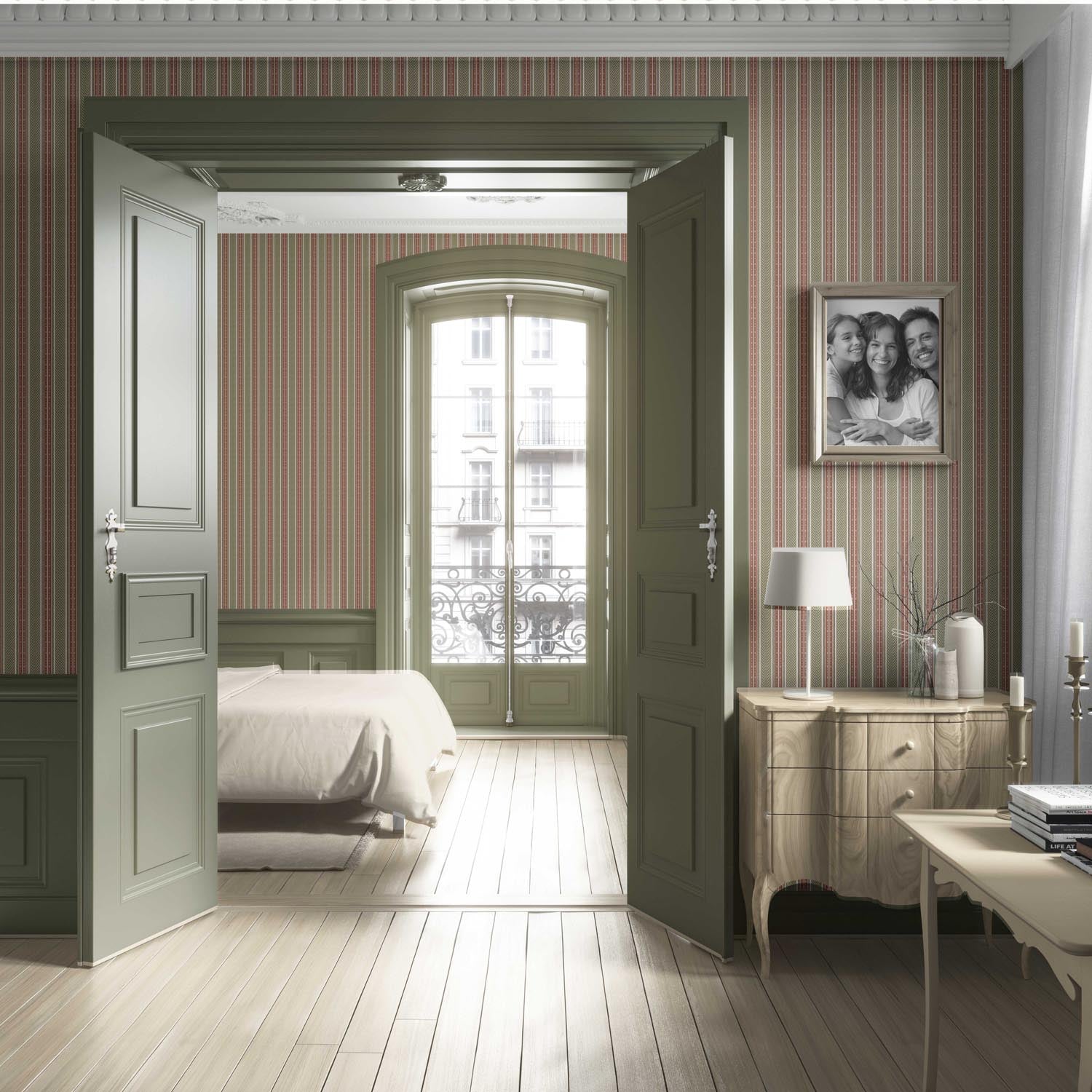 Geometric Striped Nursery Wallpaper (Red/ Green)