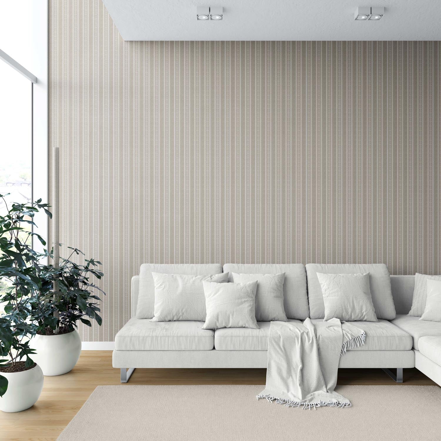 Neutral Geometric Striped Shower Toilet Wallpaper Sample (Beige/ Brown/ Taupe)