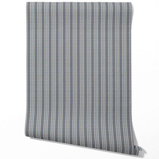 Geometric Striped Traditional Wallpaper Sample (Navy Blue/ Steel Gray)