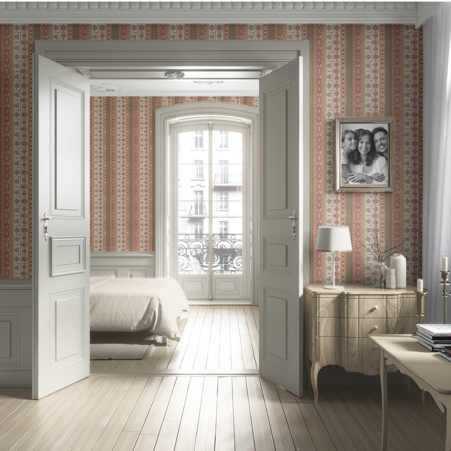 Vintage Bohemian Striped Living Room Wallpaper (Red/ Orange/ Green/ Yellow/ Brown)