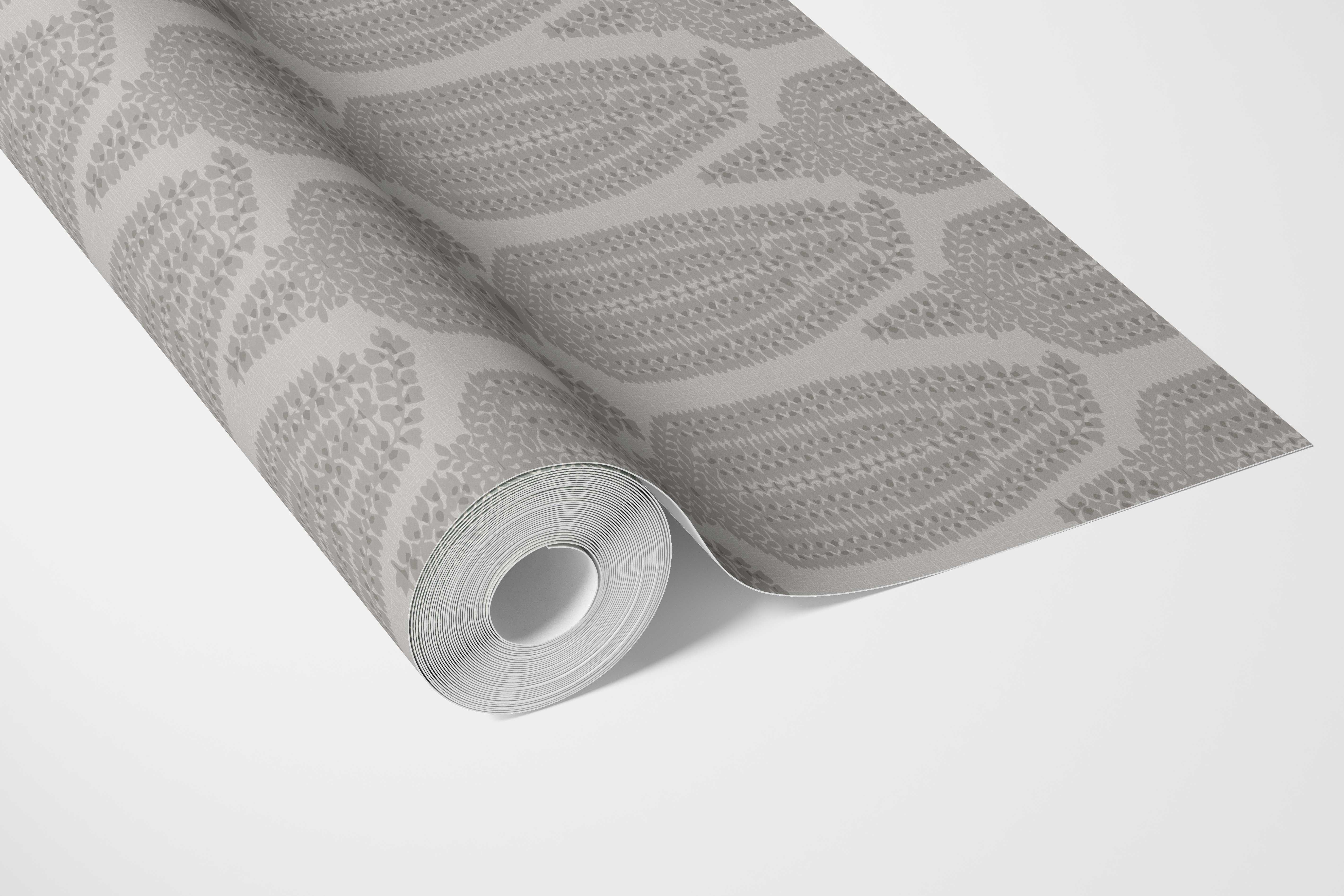 Neutral Paisley Floral Bathroom Wallpaper Sample (Dove Gray/ Pale Silver)