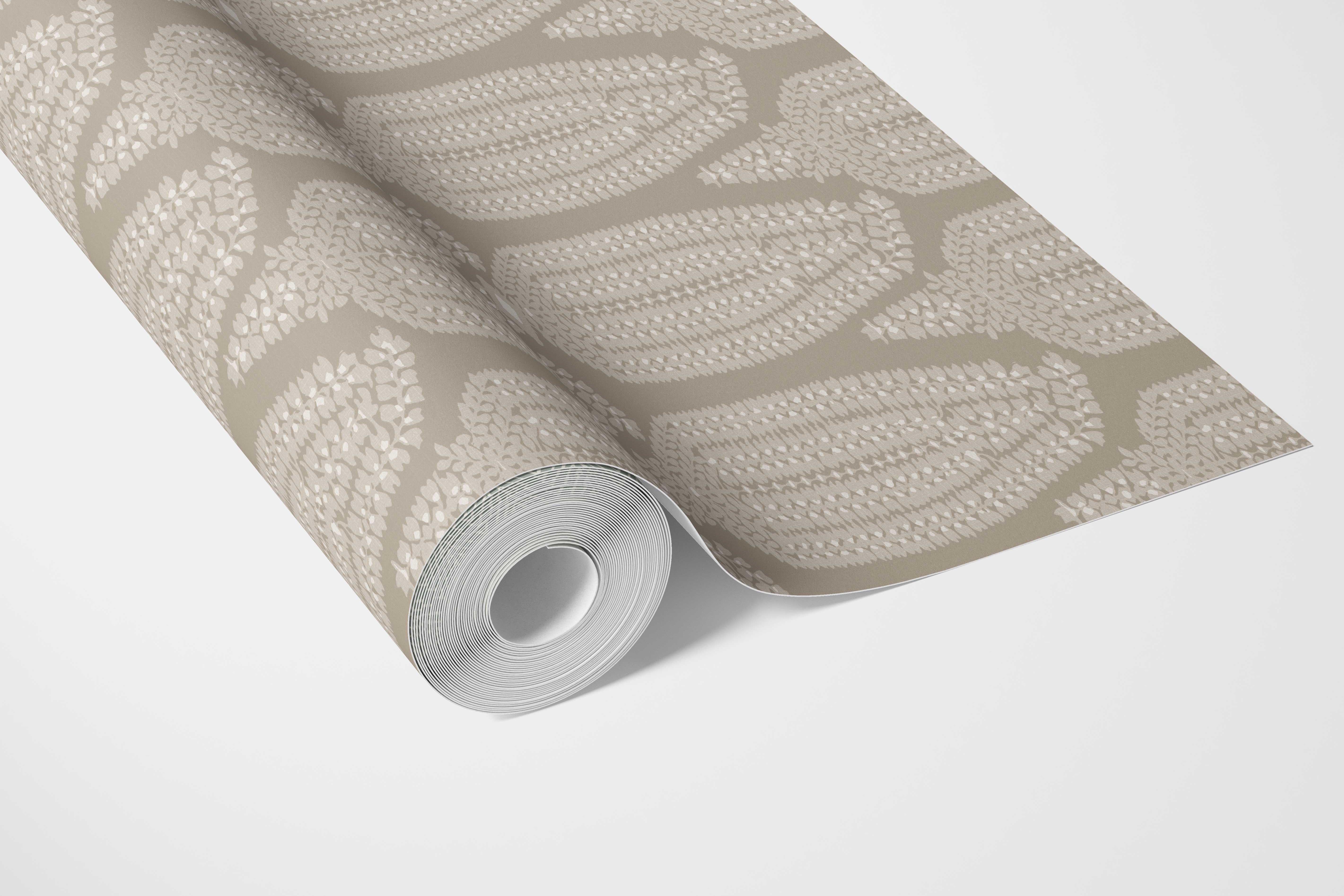 Neutral Paisley Floral Bathroom Wallpaper Sample (Beige/ Taupe/ Warm Gray)