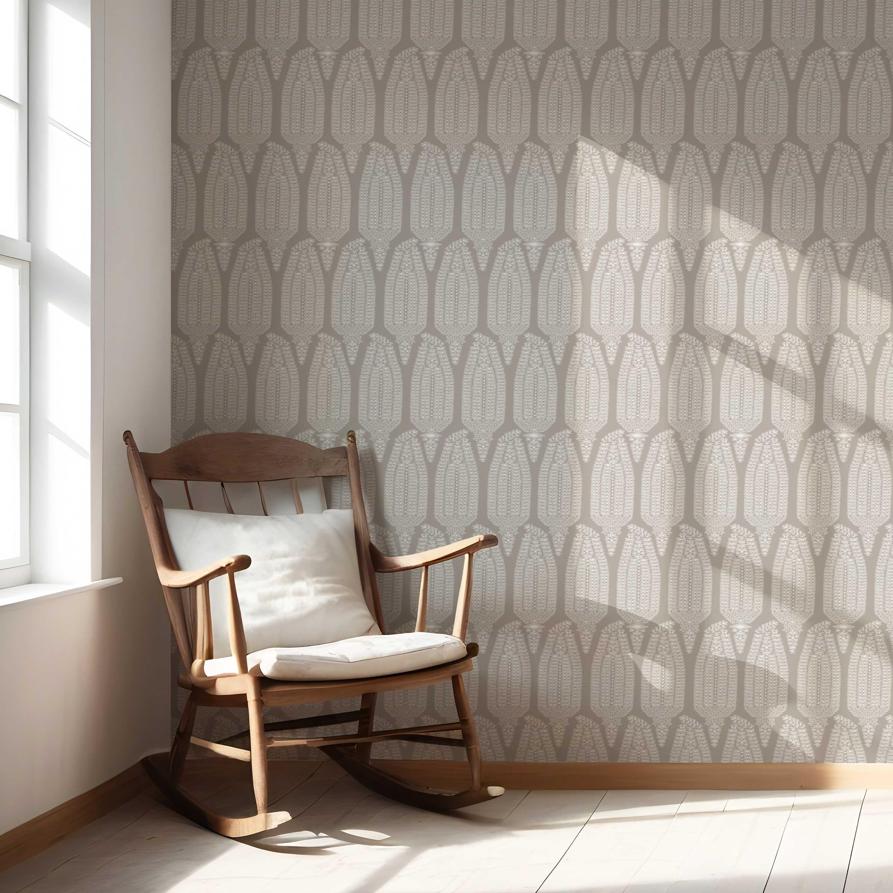 Neutral Paisley Floral Nursery Wallpaper Sample (Taupe Gray/ Greige)