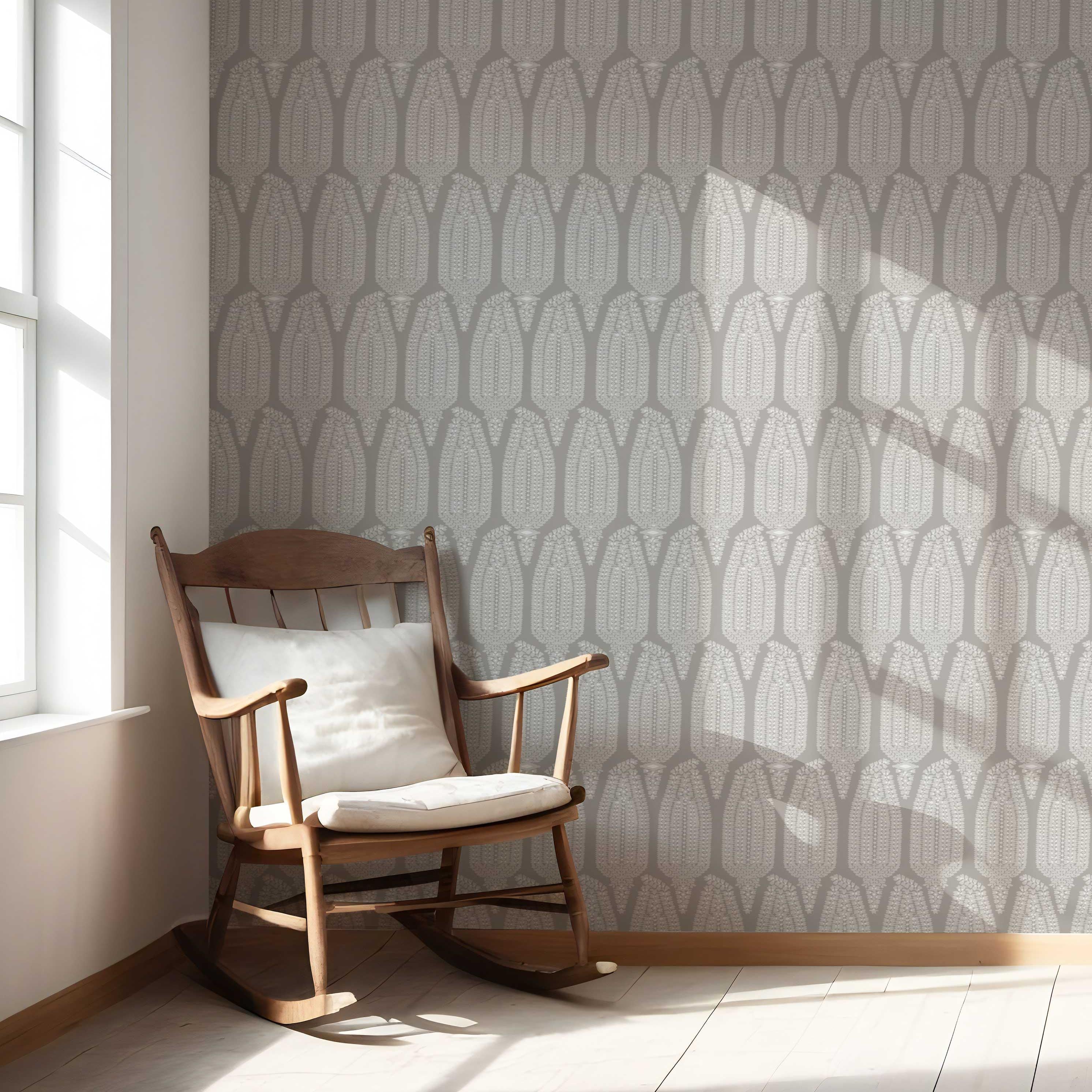 Neutral Paisley Floral Nursery Wallpaper Sample (Gray/ White)