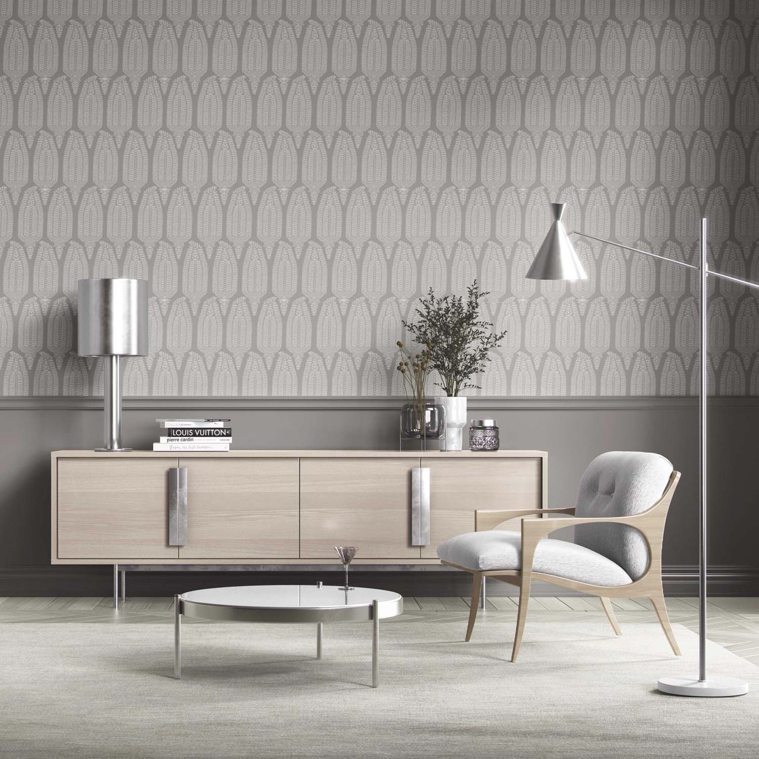 Neutral Paisley Floral Traditional Wallpaper (Gray/ White)