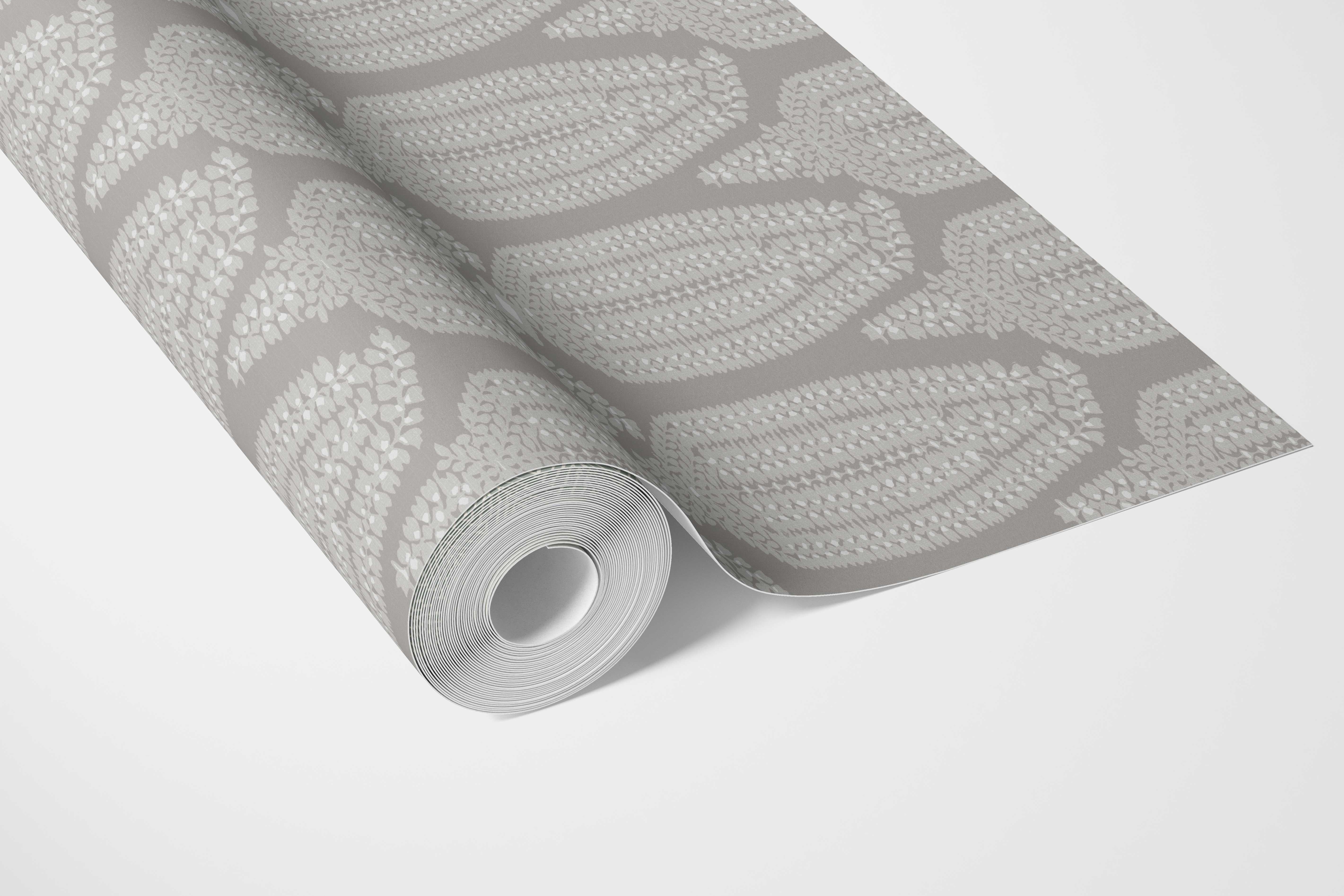 Neutral Paisley Floral Bathroom Wallpaper (Gray/ White)